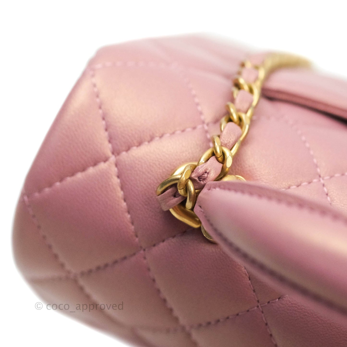 Chanel Top Handle Mini Rectangular Flap Bag Iridescent Dark Pink Lambskin Aged Gold Hardware