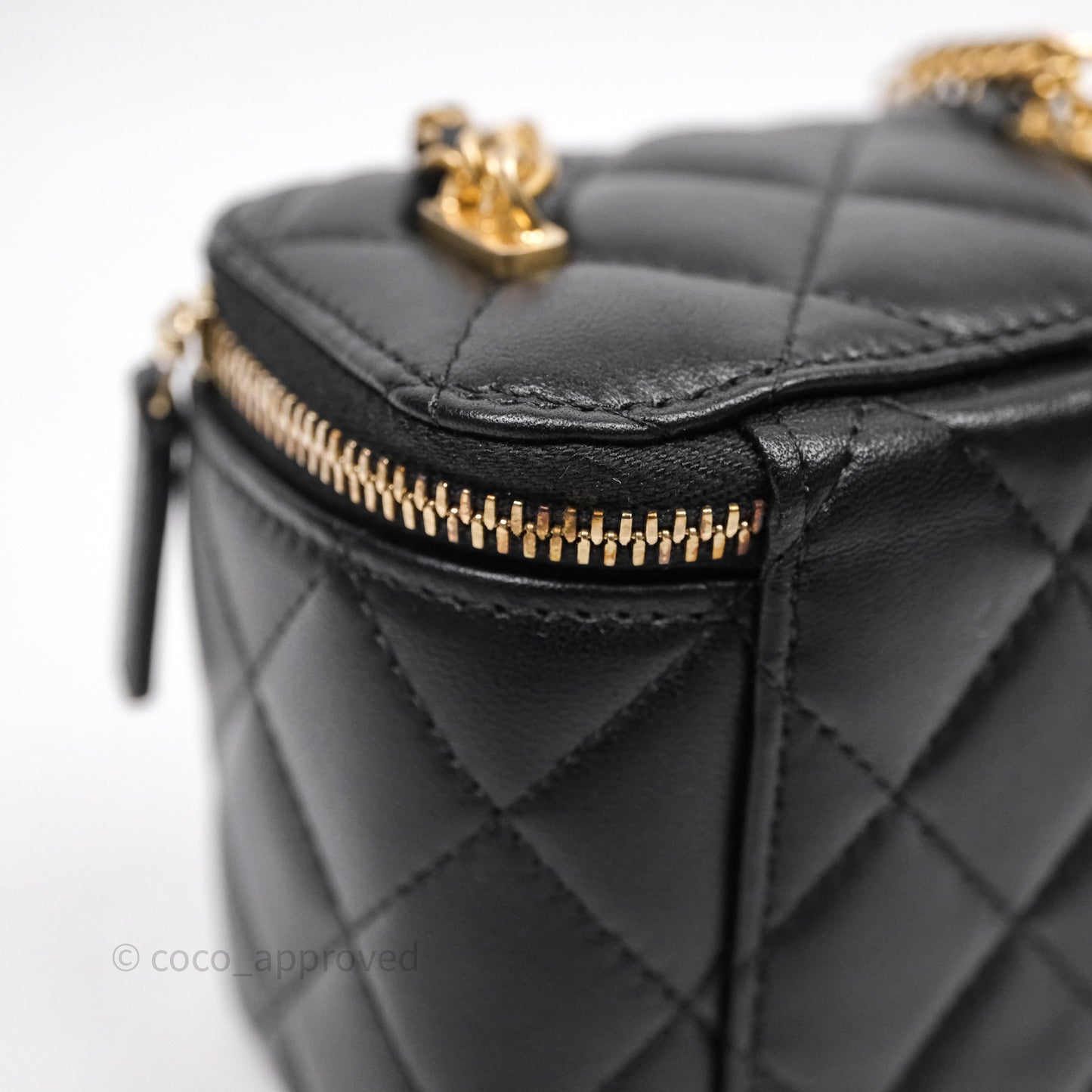 Chanel Mini Vanity With Double Chain Black Lambskin Aged Gold Hardware