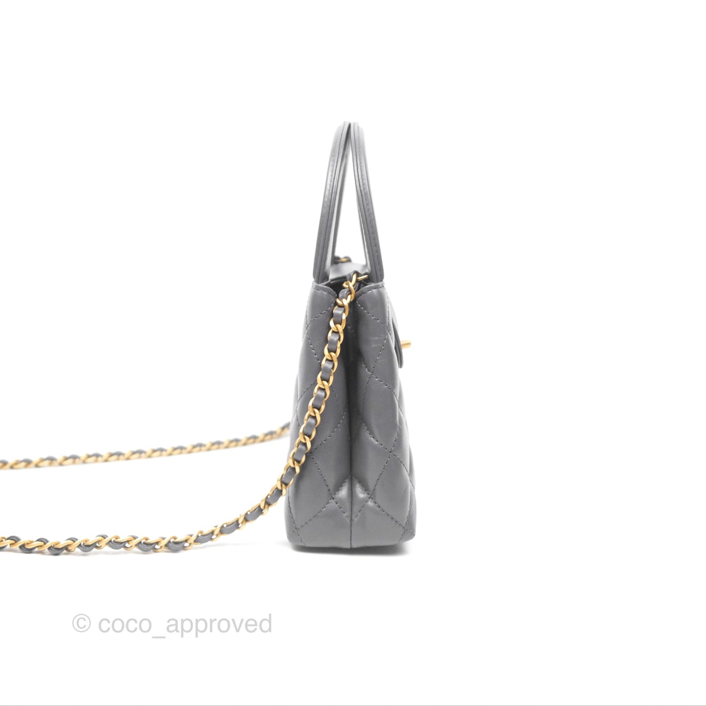 Chanel Kelly Bag Quilted Grey Shiny Calfskin Aged Gold Hardware