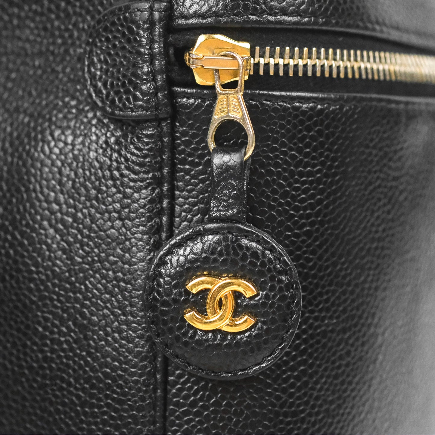 Chanel Vintage Vanity Case Black Caviar Gold Hardware