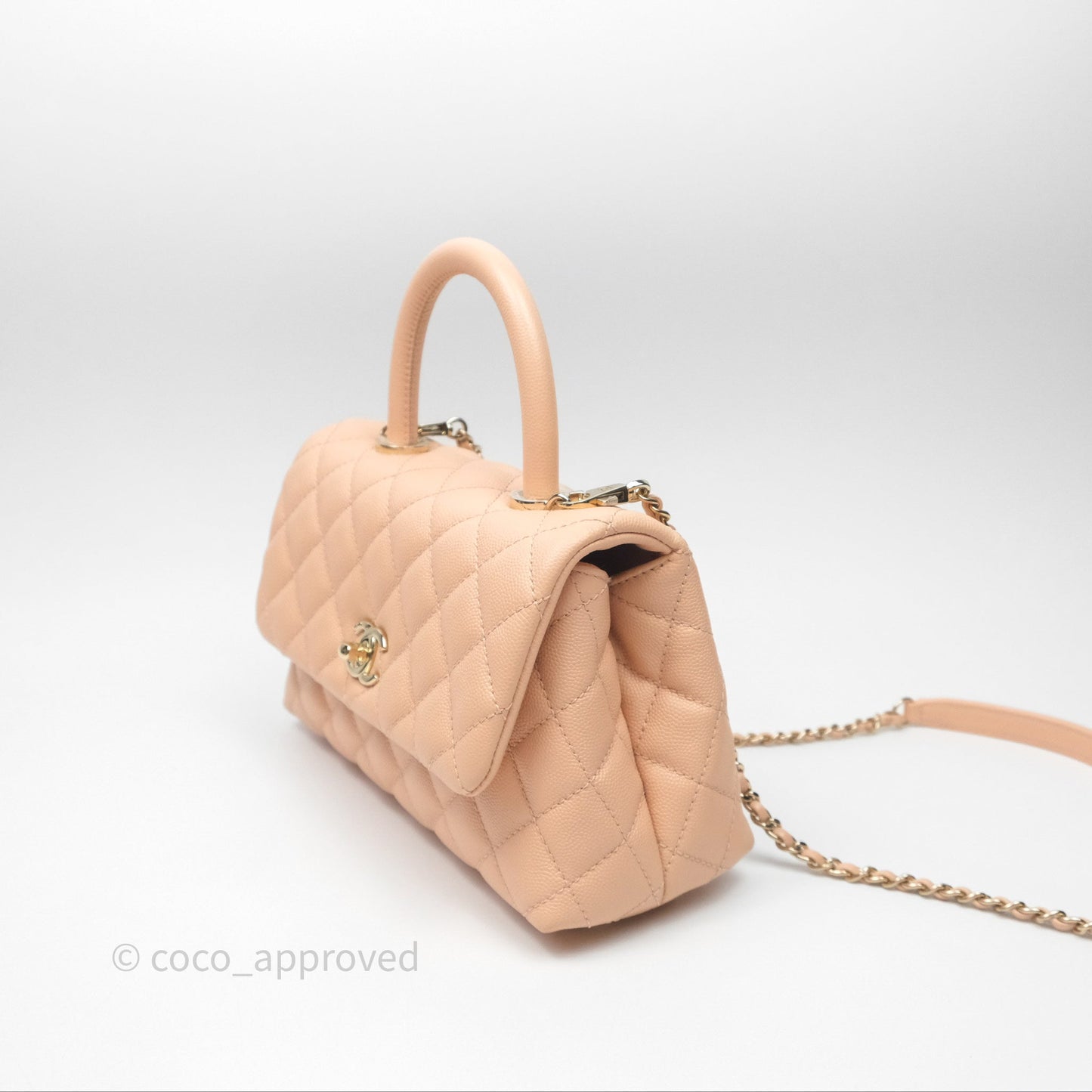 Chanel Small Coco Handle Quilted Pink Beige Caviar Gold Hardware