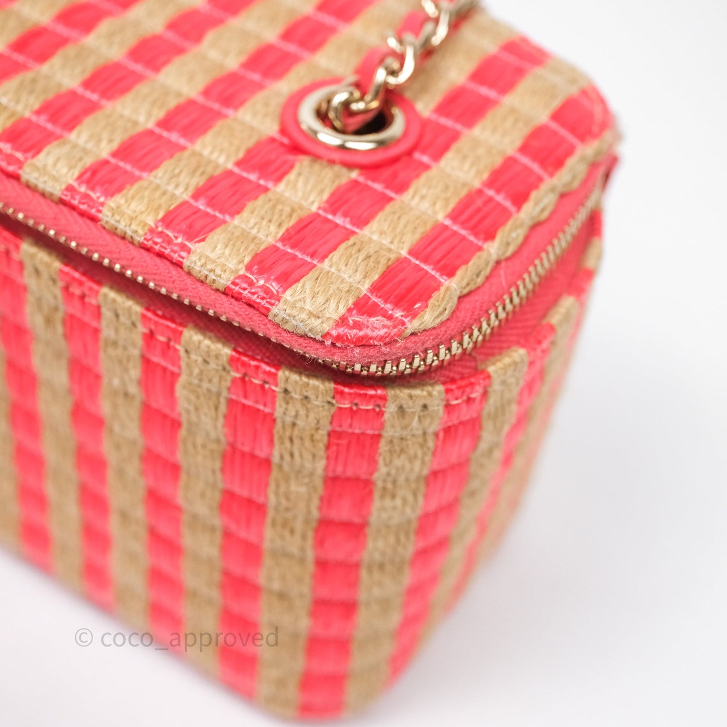 Chanel Vanity With Chain Striped Raffia Orange Gold Hardware