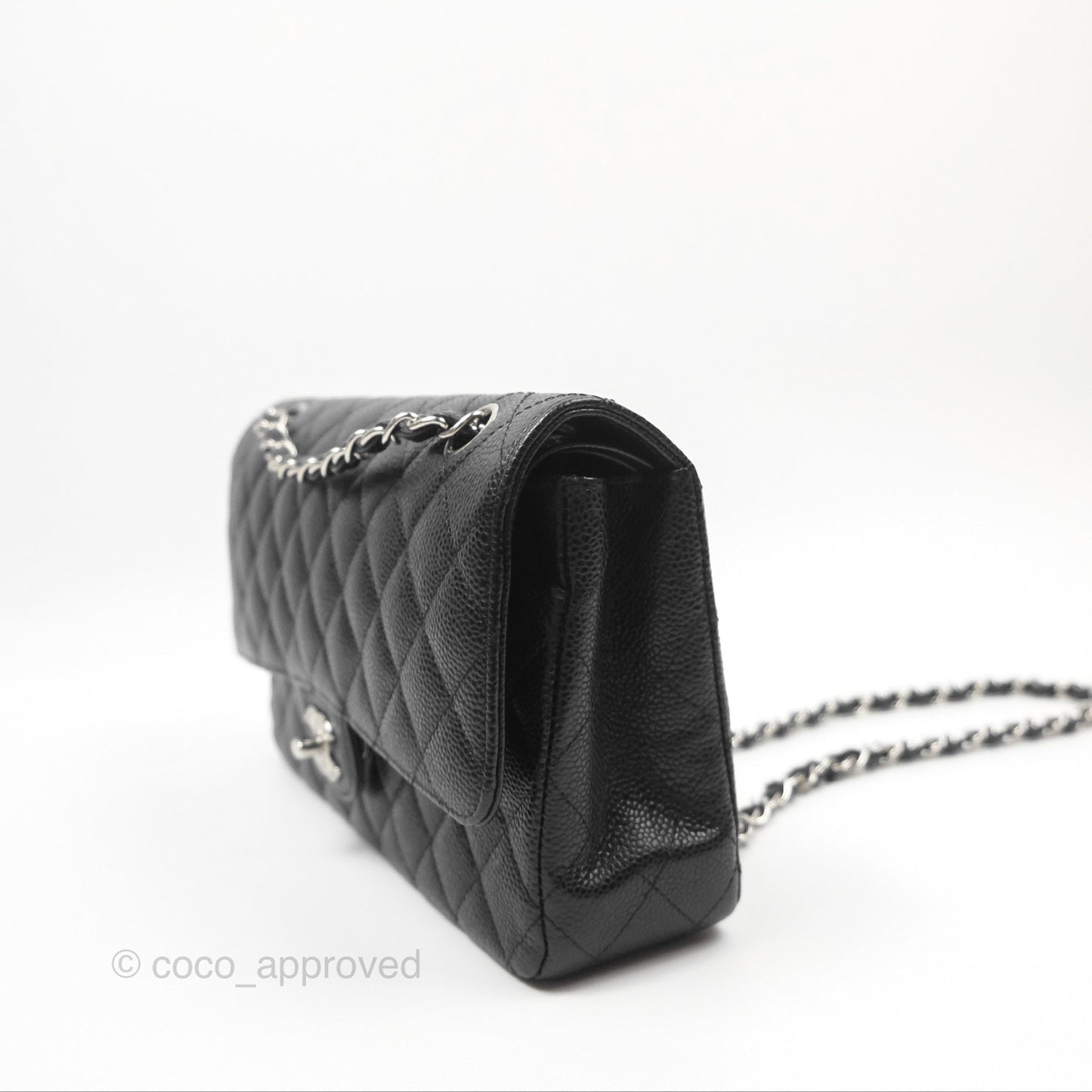 Chanel Classic M/L Medium Flap Quilted Black Caviar Silver Hardware