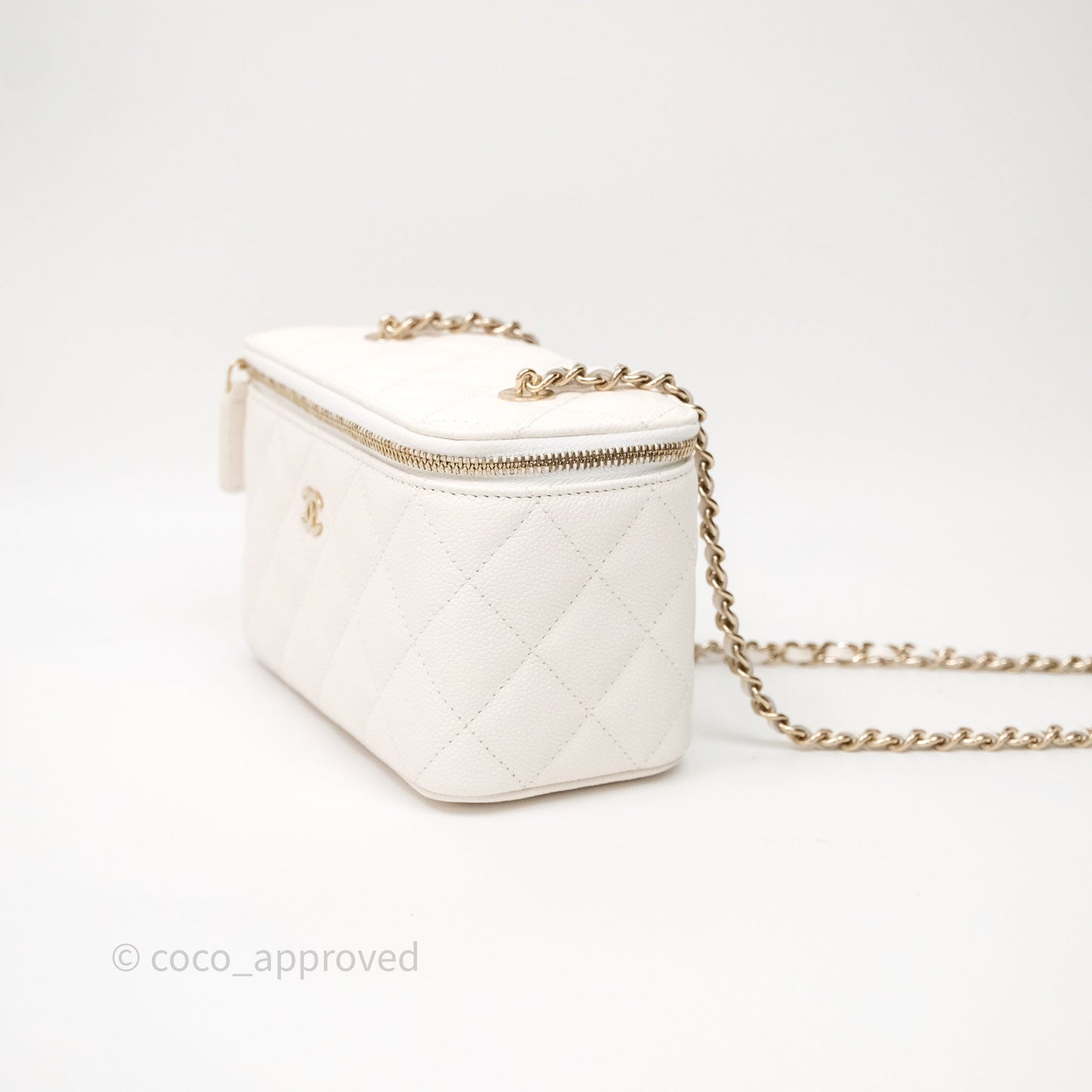 Chanel Classic Vanity Rectangular with Chain White Caviar Gold Hardware