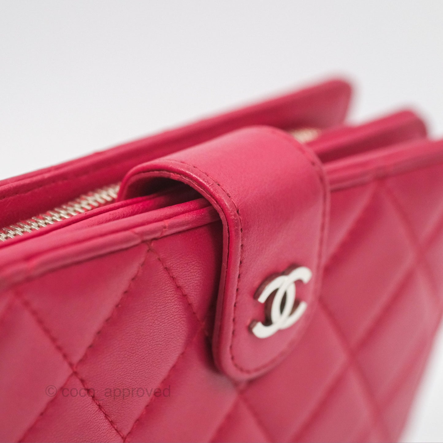 Chanel Quilted Classic French Wallet Lambskin Red Silver Hardware