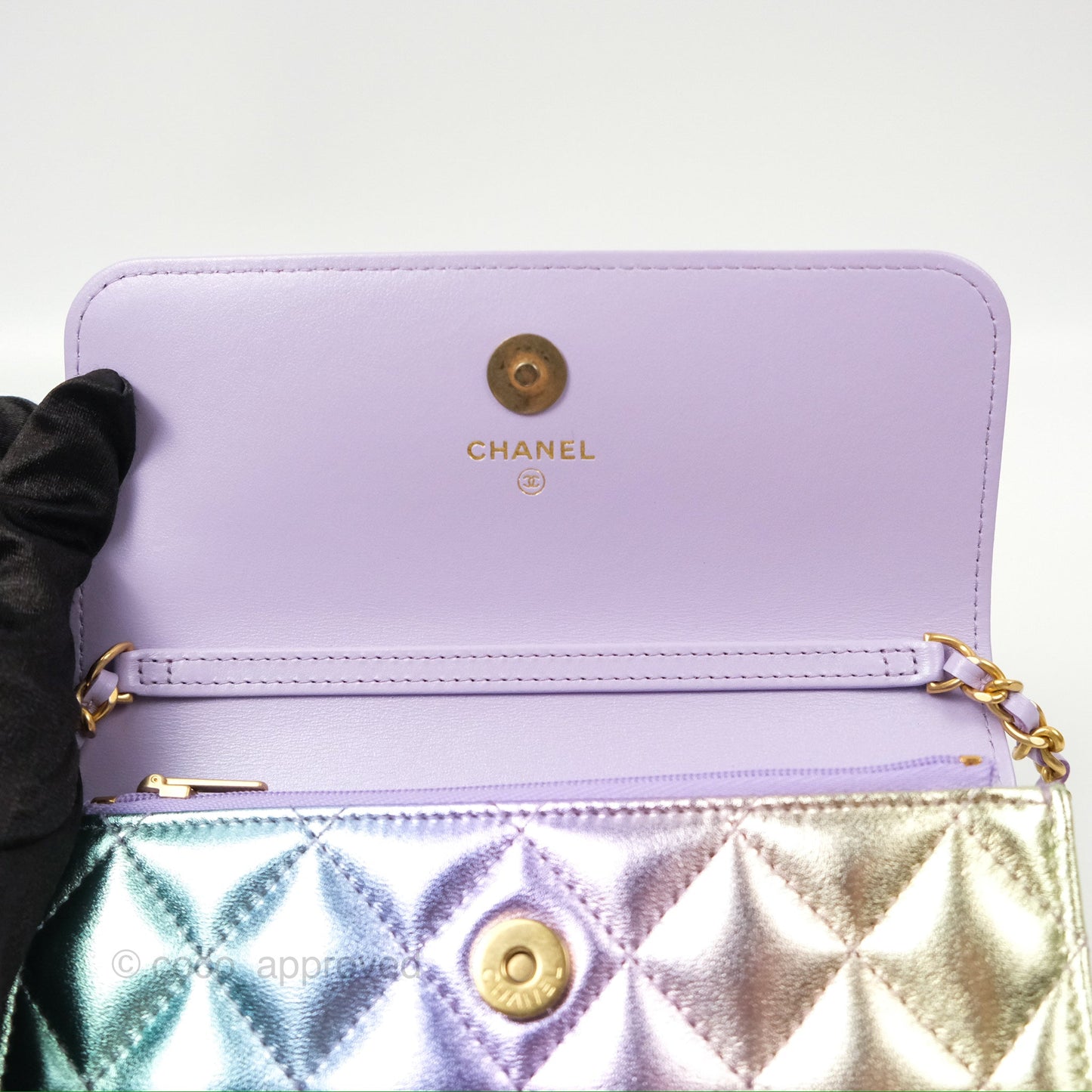 Chanel Mini WOC Phone Holder Metallic Rainbow Lambskin 24C