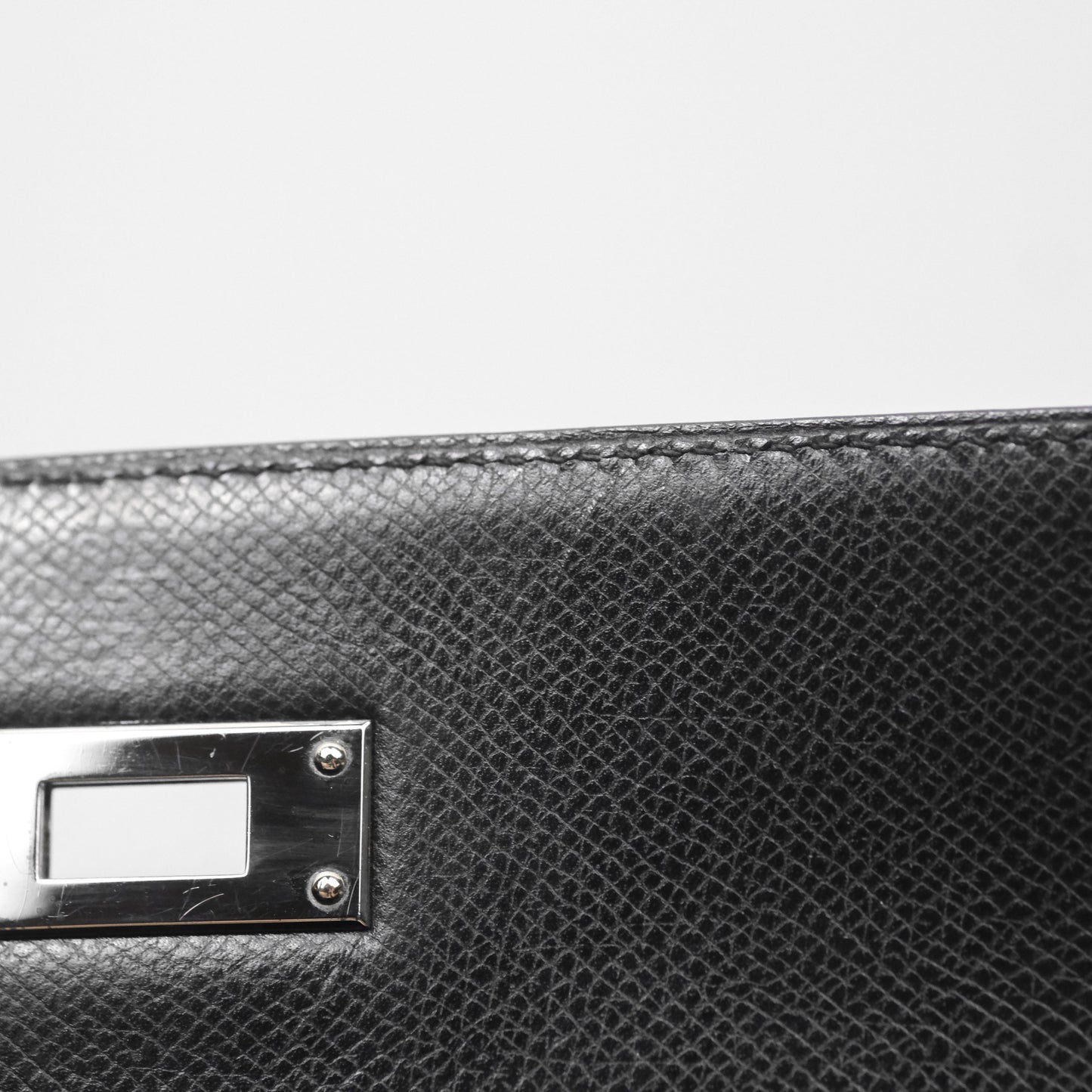 Hermès Vintage Kelly 28 Sellier Noir 89 Courchevel Palladium Hardware