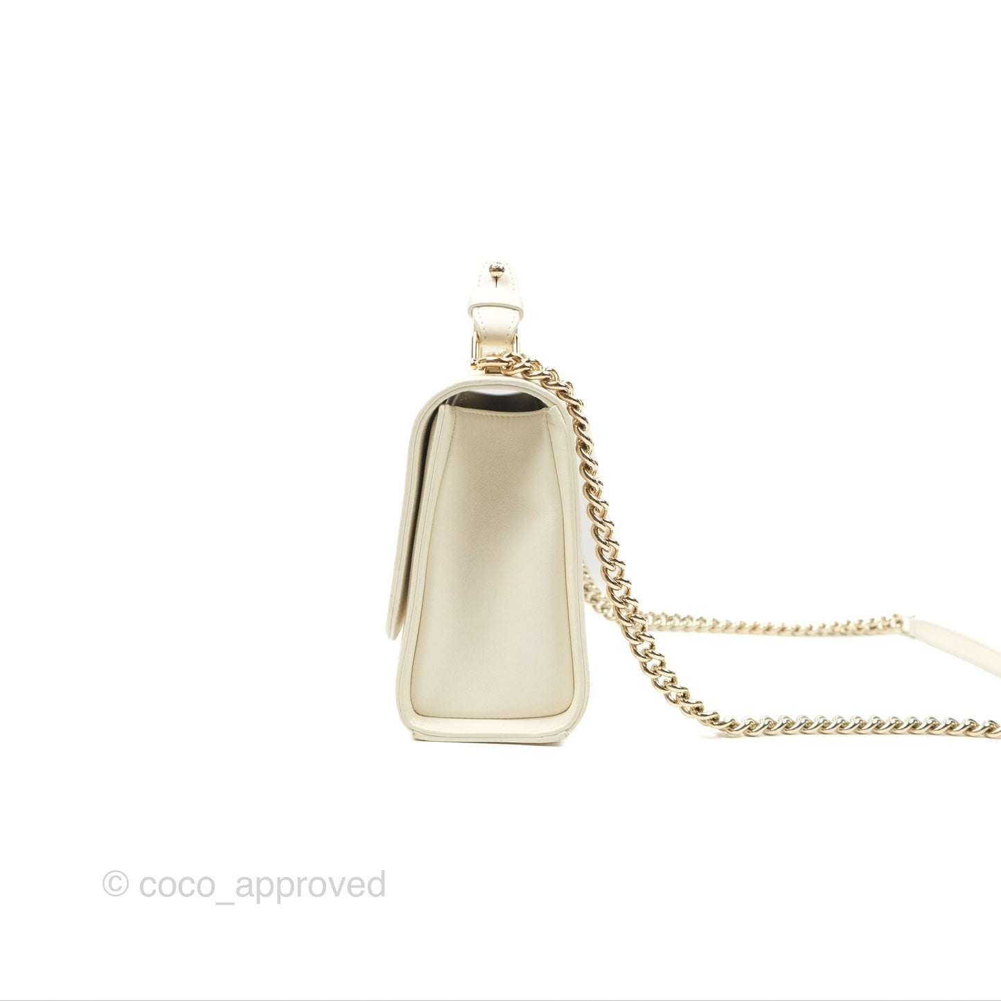 Chanel Quilted Label Click Flap Bag White Grained Calfskin Gold Hardware