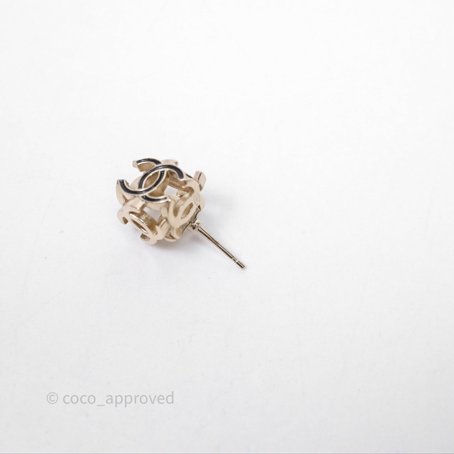 Chanel CC Gold/Black Cube Earrings Gold Tone 22K