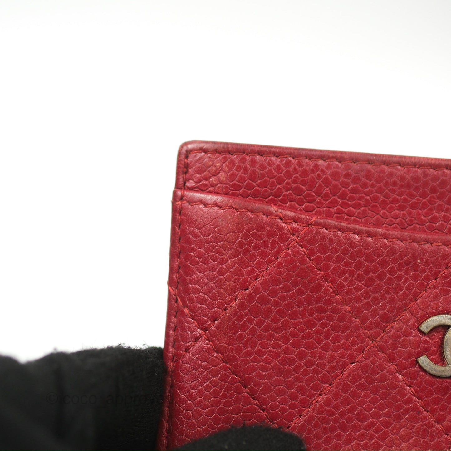 Chanel Classic Flat Card Holder Red Caviar Silver Hardware