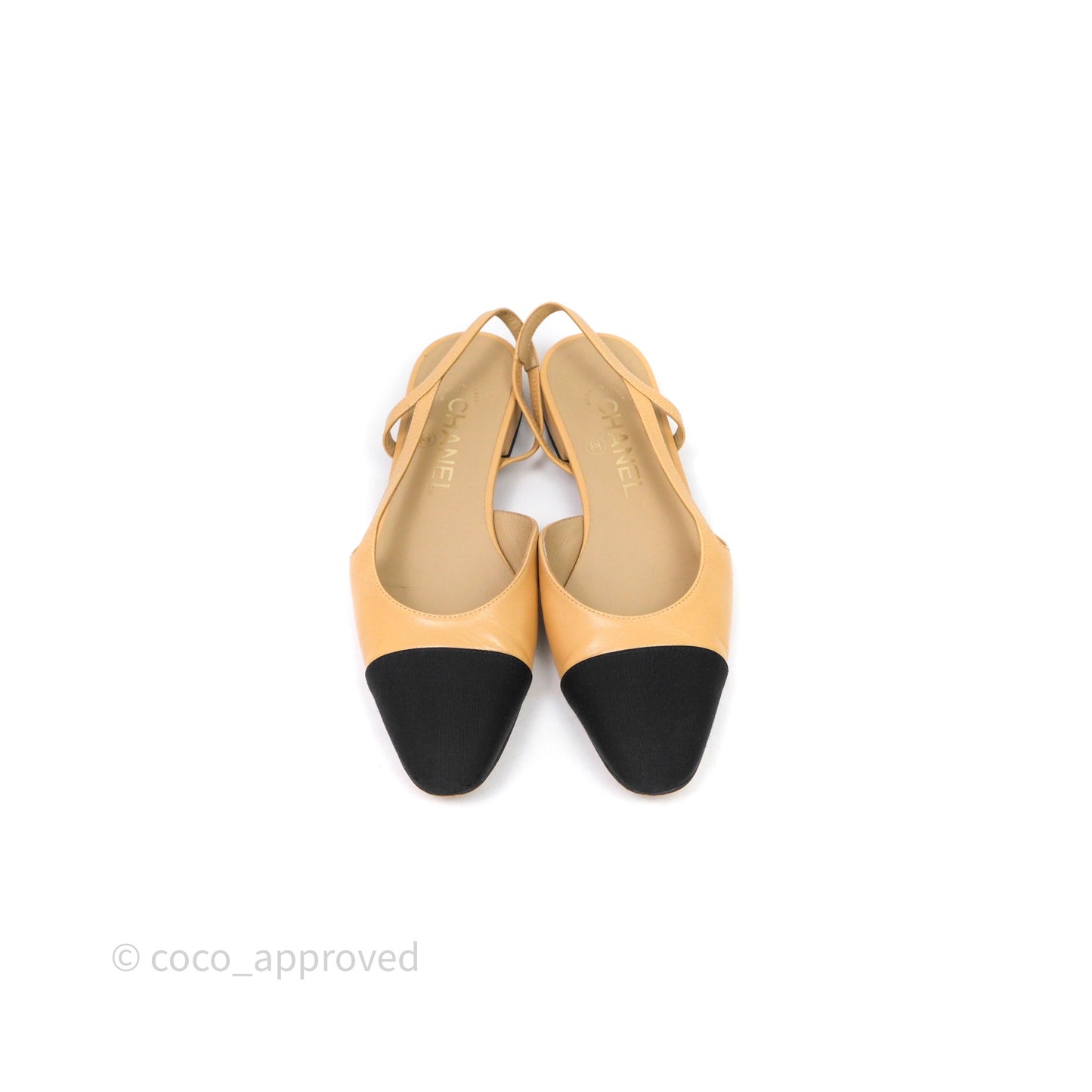 Chanel Classic Slingback Flats Beige Black Size 36