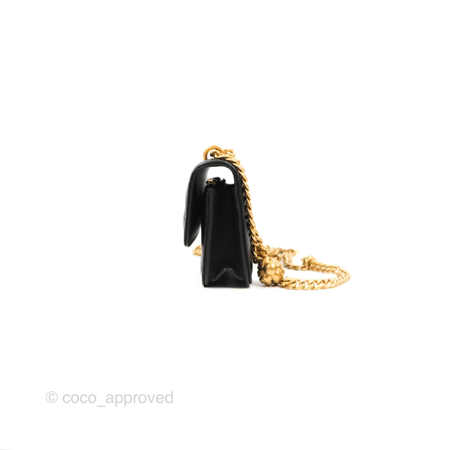 Chanel Mini WOC Phone Holder with Camellia Adjustable Chain Black Lambskin