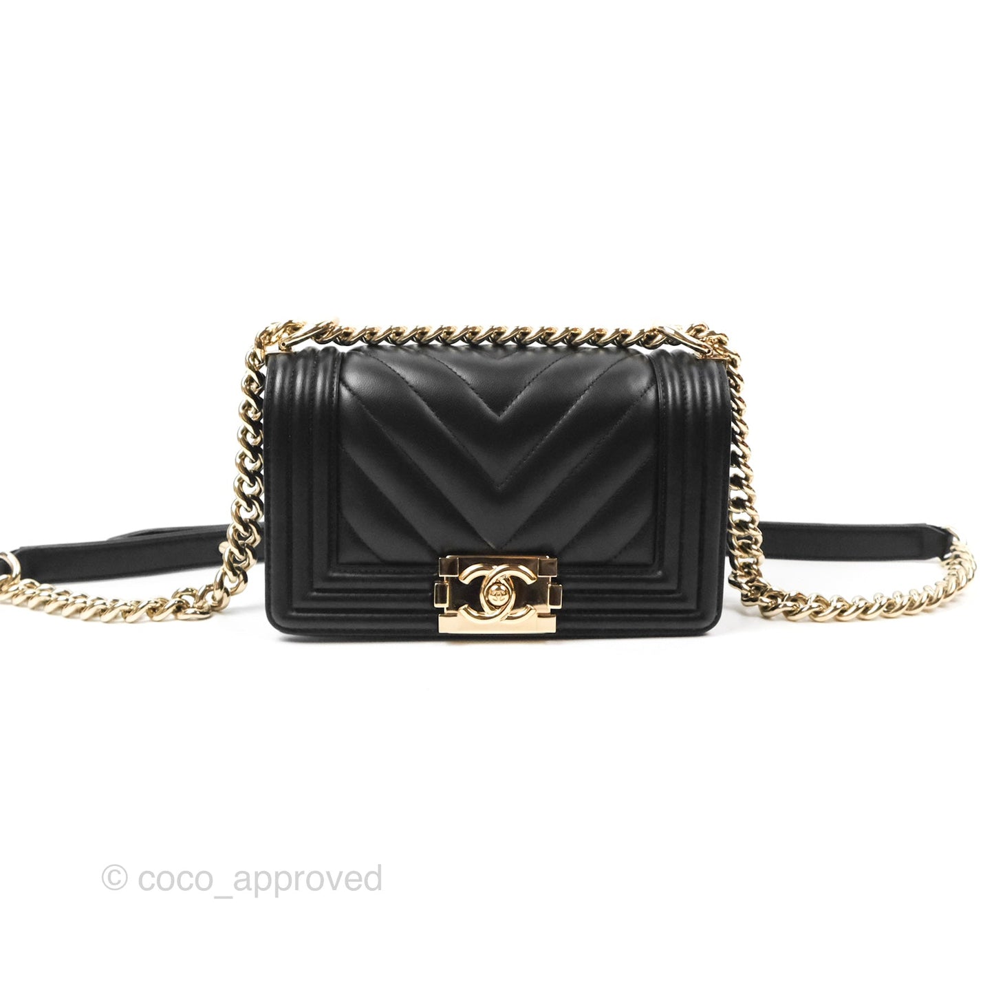 Chanel Small Boy Chevron Black Lambskin Gold Hardware