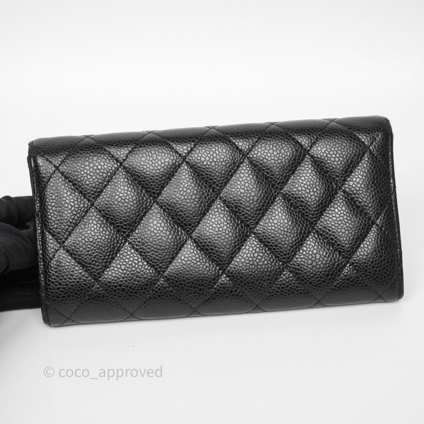 Chanel Quilted Classic Zip Long Wallet Black Caviar Gold Hardware