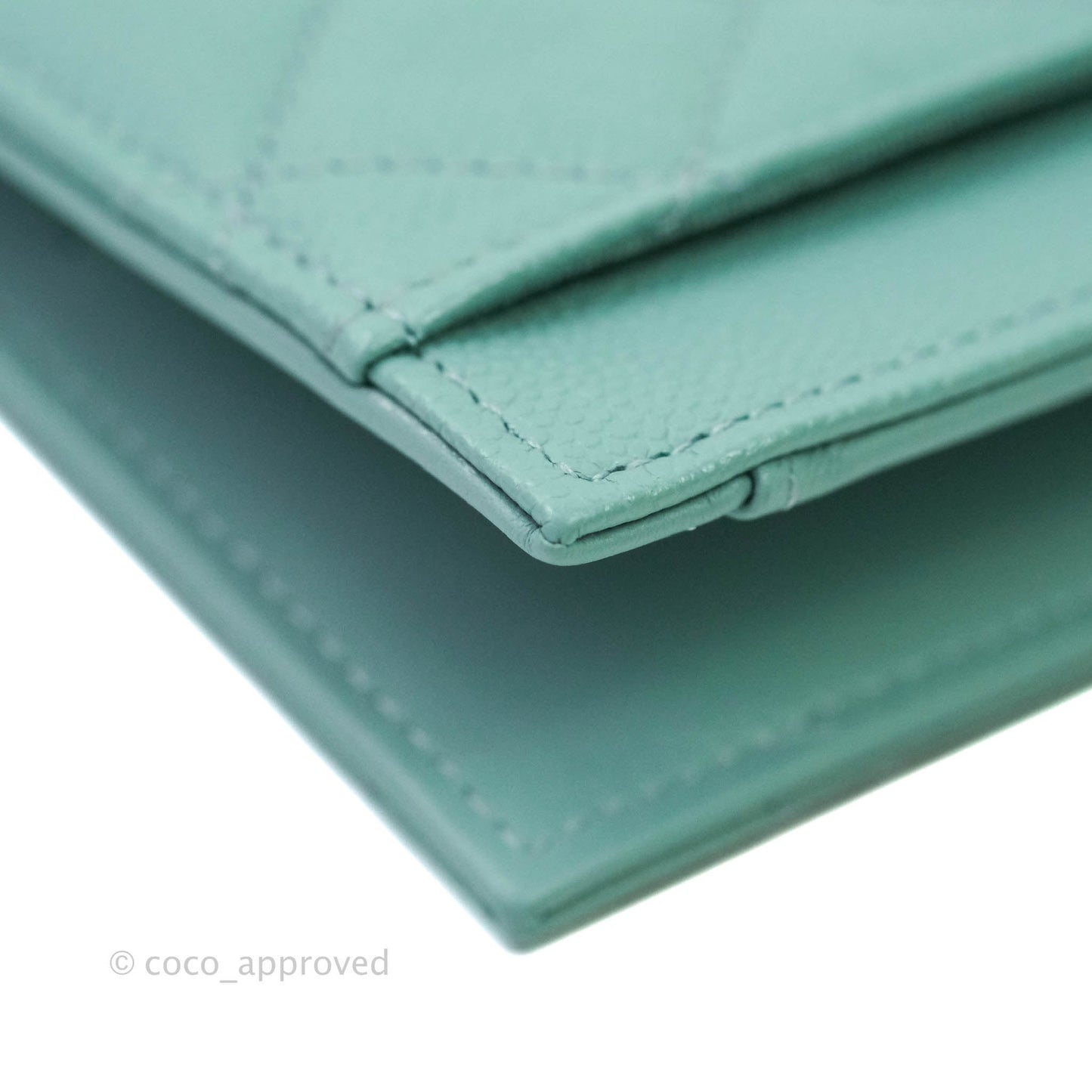 Chanel Classic Quilted Card Holder Tiffany Blue Caviar Gold Hardware