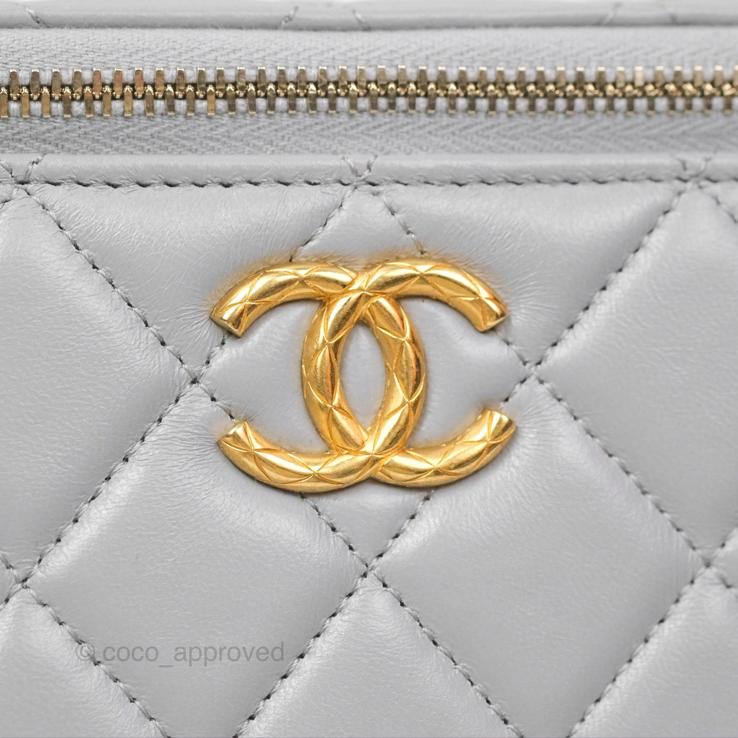 Chanel All Slide Vanity with Adjustable Chain Grey Lambskin Aged Gold Hardware