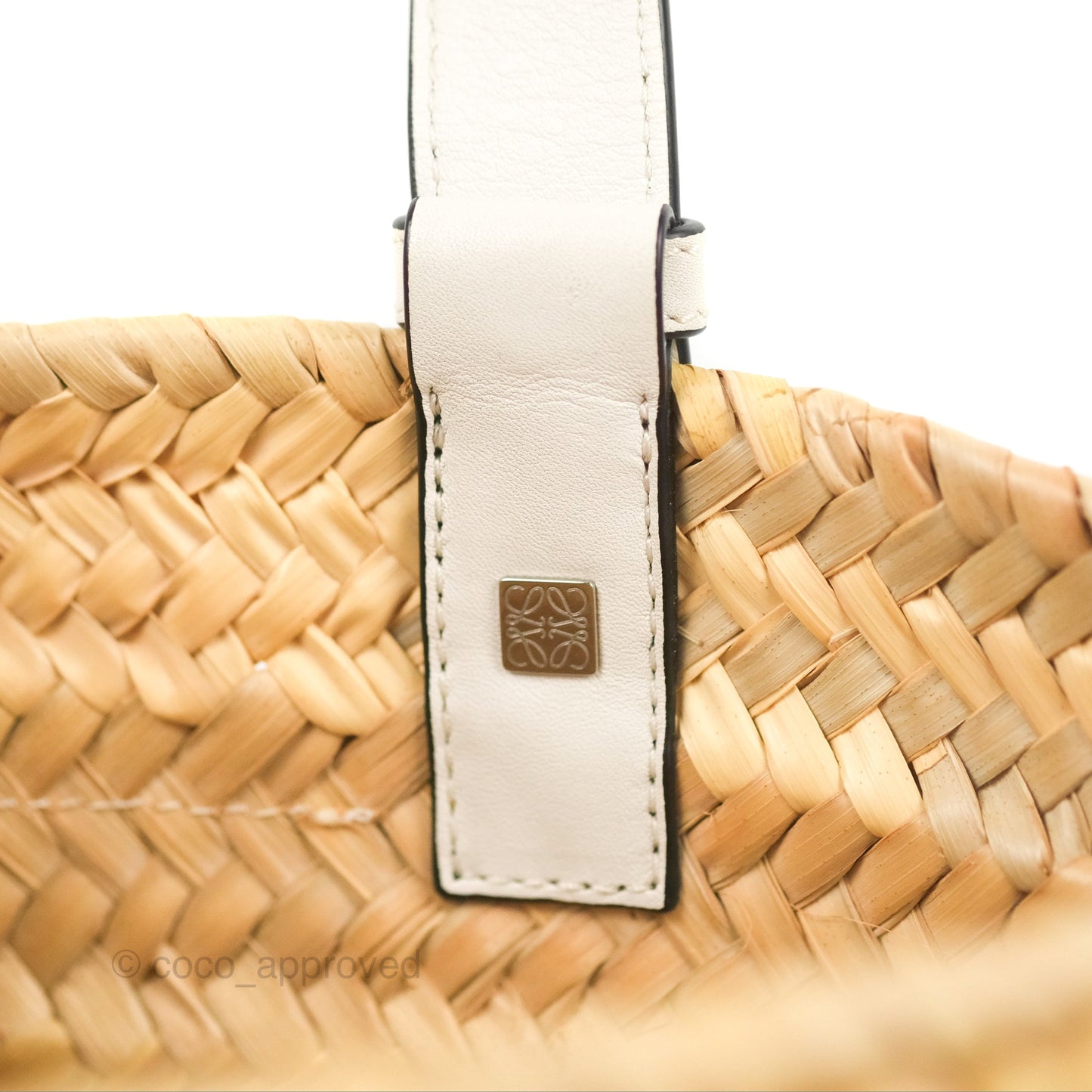 Loewe Small Basket Bag Natural Palm Leaf White Calfskin