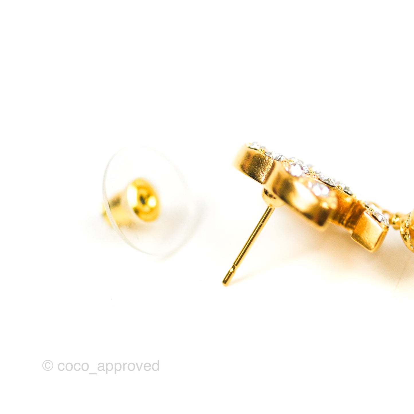 Chanel Crystal CC Drop Tear Pearl Earrings Gold Tone 22A