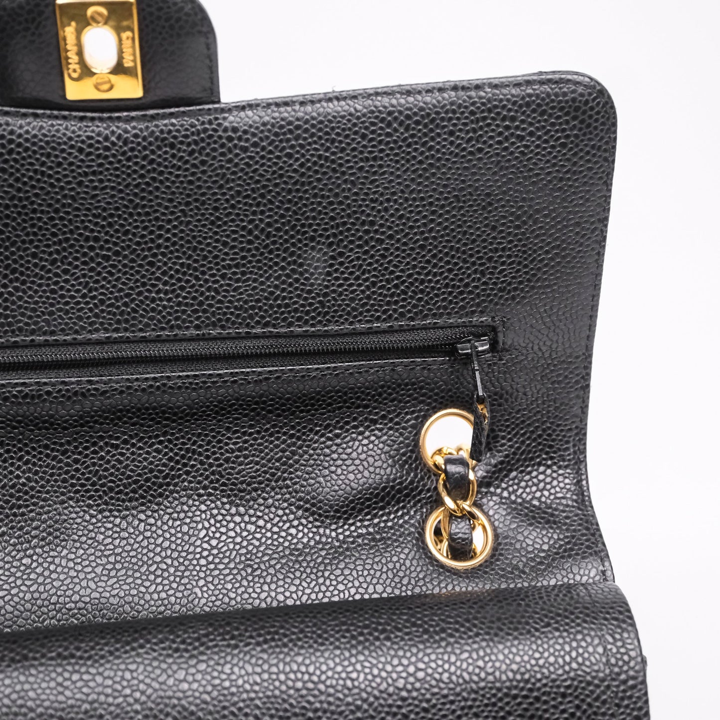 Chanel Classic M/L Medium Flap Quilted Black Caviar Gold Hardware