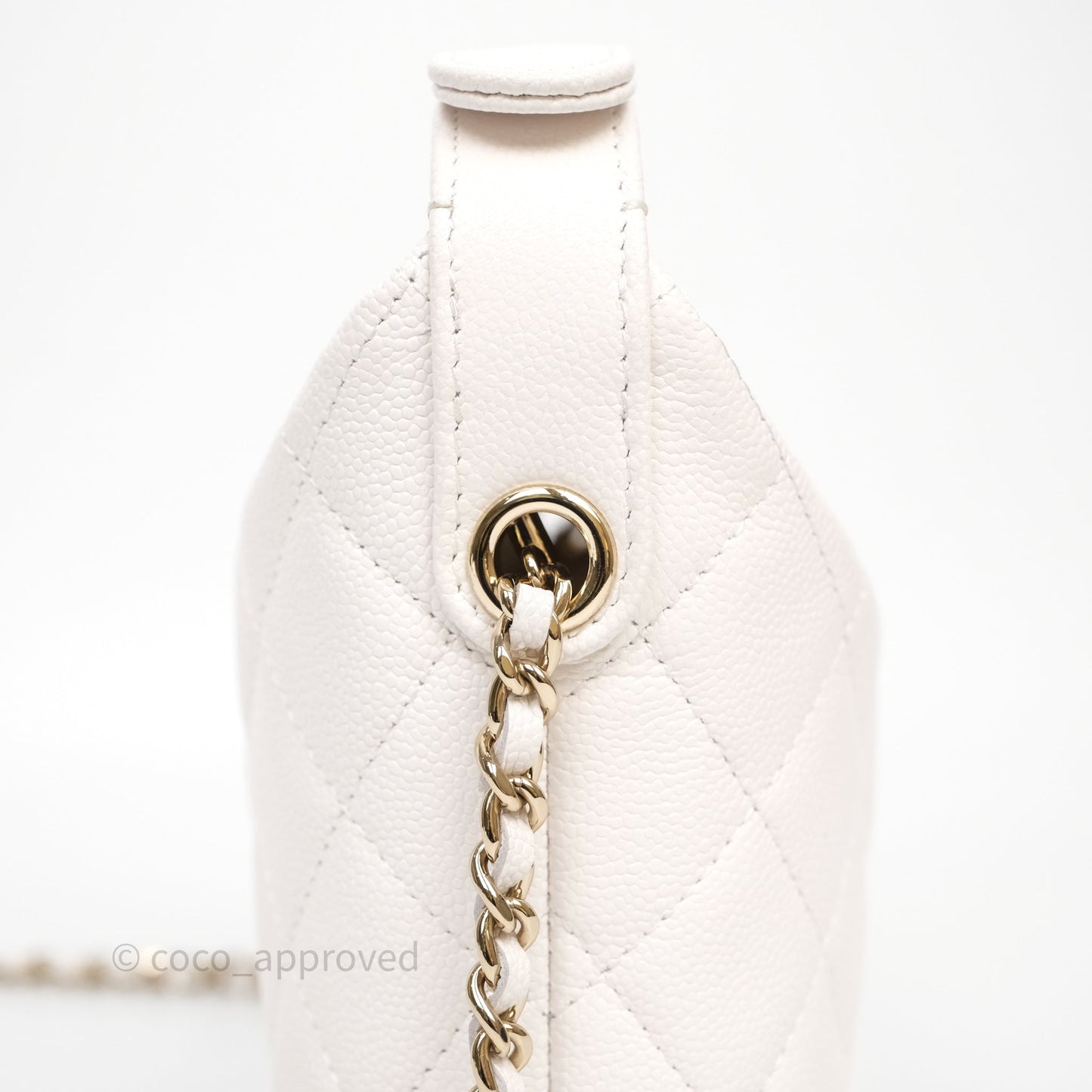 Chanel Quilted Hobo With Chain White Caviar Gold Hardware