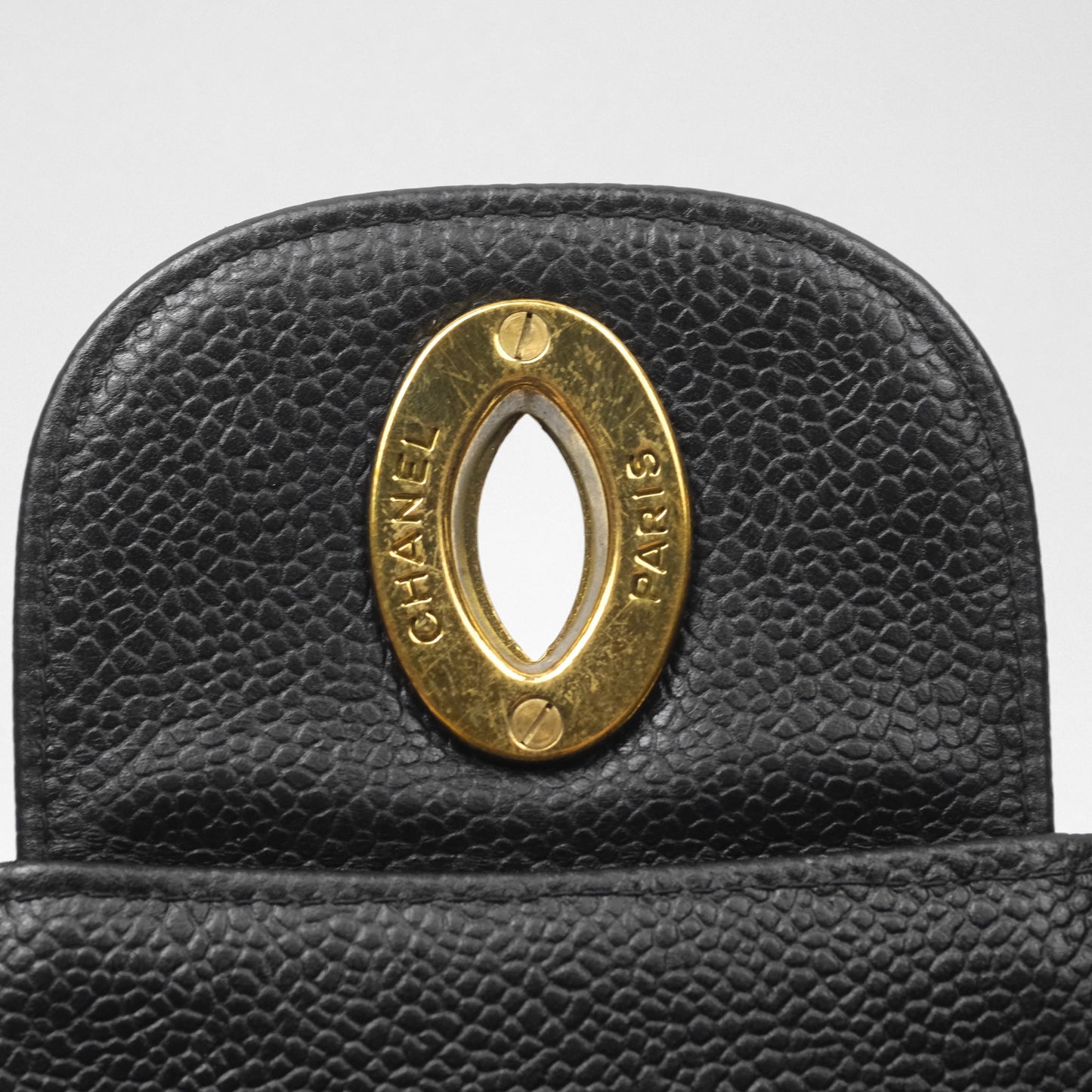 Chanel Vintage Jumbo Single Flap Black Caviar 24K Gold Hardware