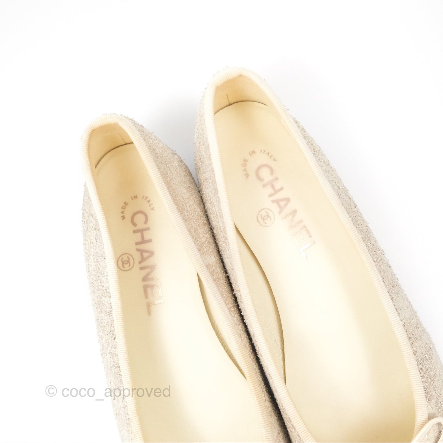 Chanel Ballerina Flats Glitter Ivory Black Size 39
