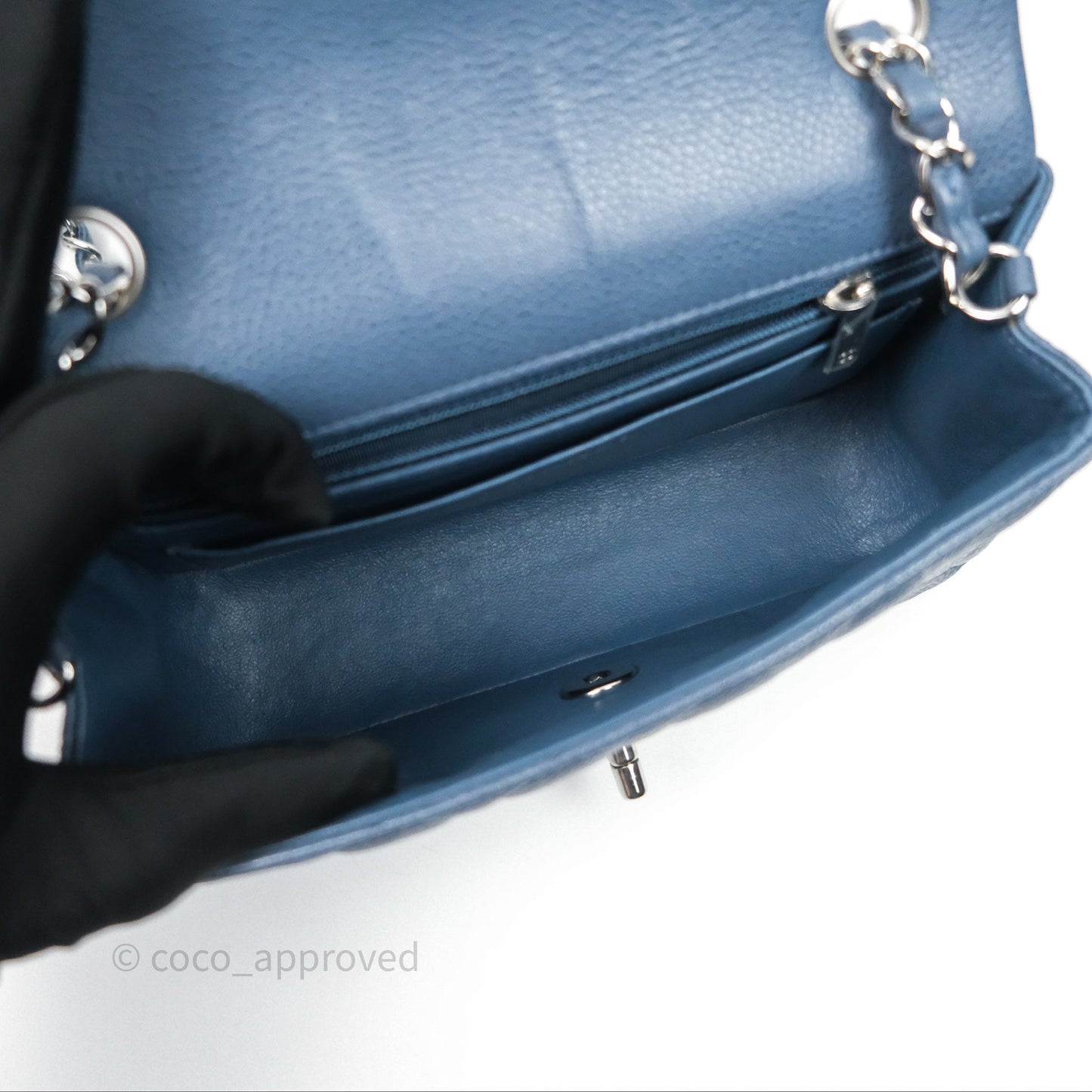 Chanel Quilted Mini Rectangular Blue Caviar Silver Hardware