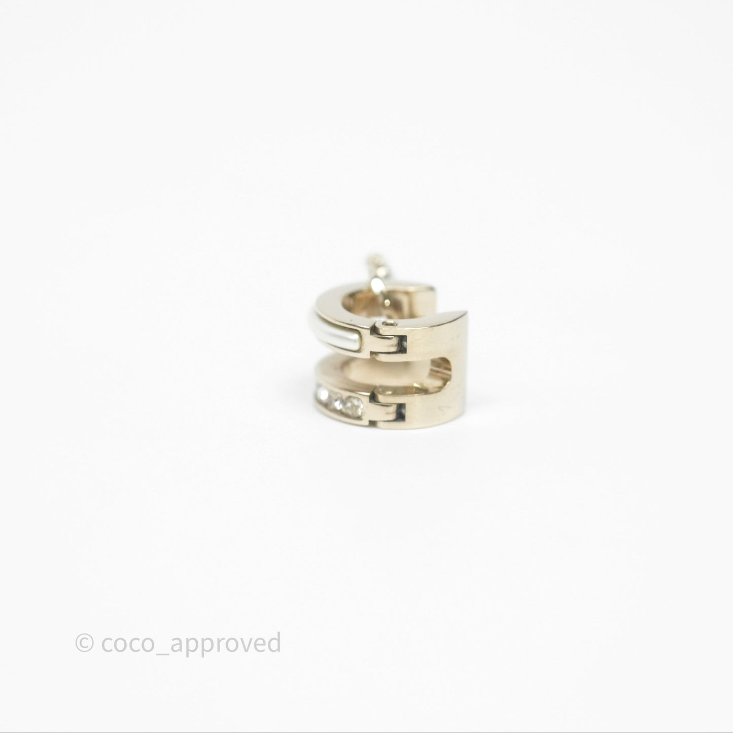 Chanel Crystal CC Pearl Hoop Earrings Gold Tone 21B