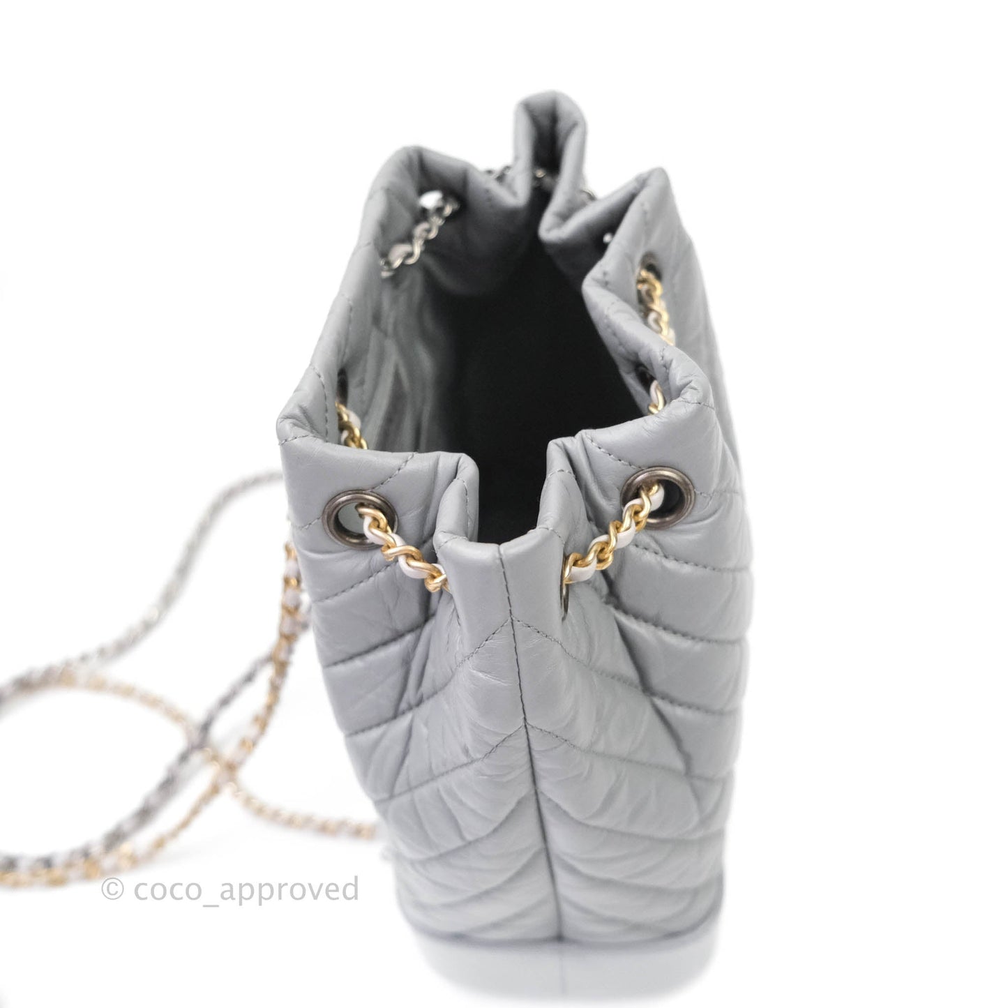 Chanel Small Chevron Gabrielle Backpack Aged Calfskin Grey
