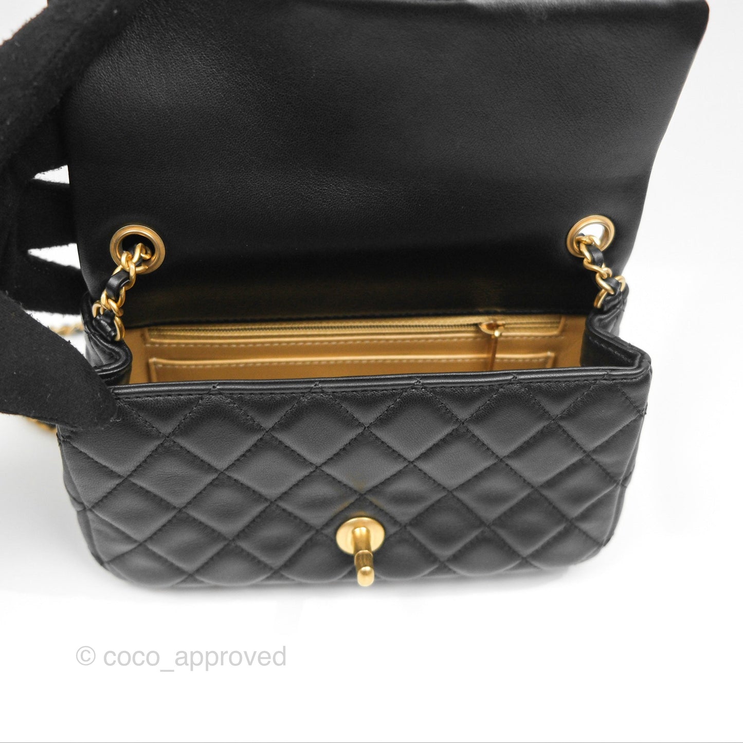 Chanel Pearl Crush Mini Rectangular Quilted Black Lambskin Aged Gold Hardware