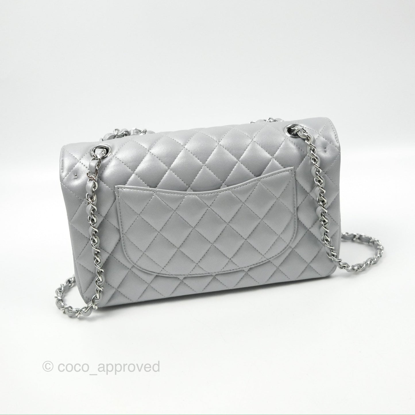 Chanel Classic M/L Medium Flap Quilted Pearly Silver Silver Hardware 23P