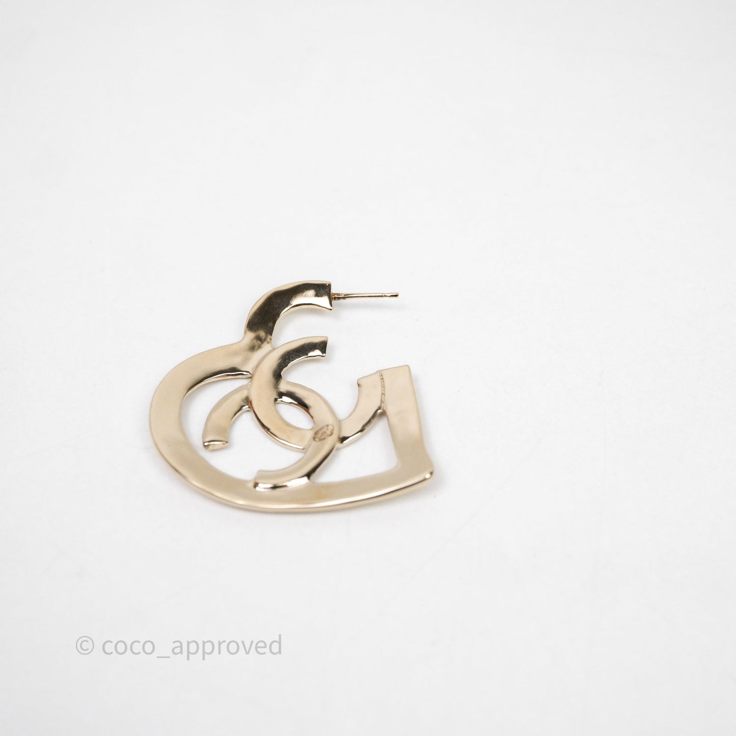 Chanel CC Heart Hoop Earrings Gold Tone 22P