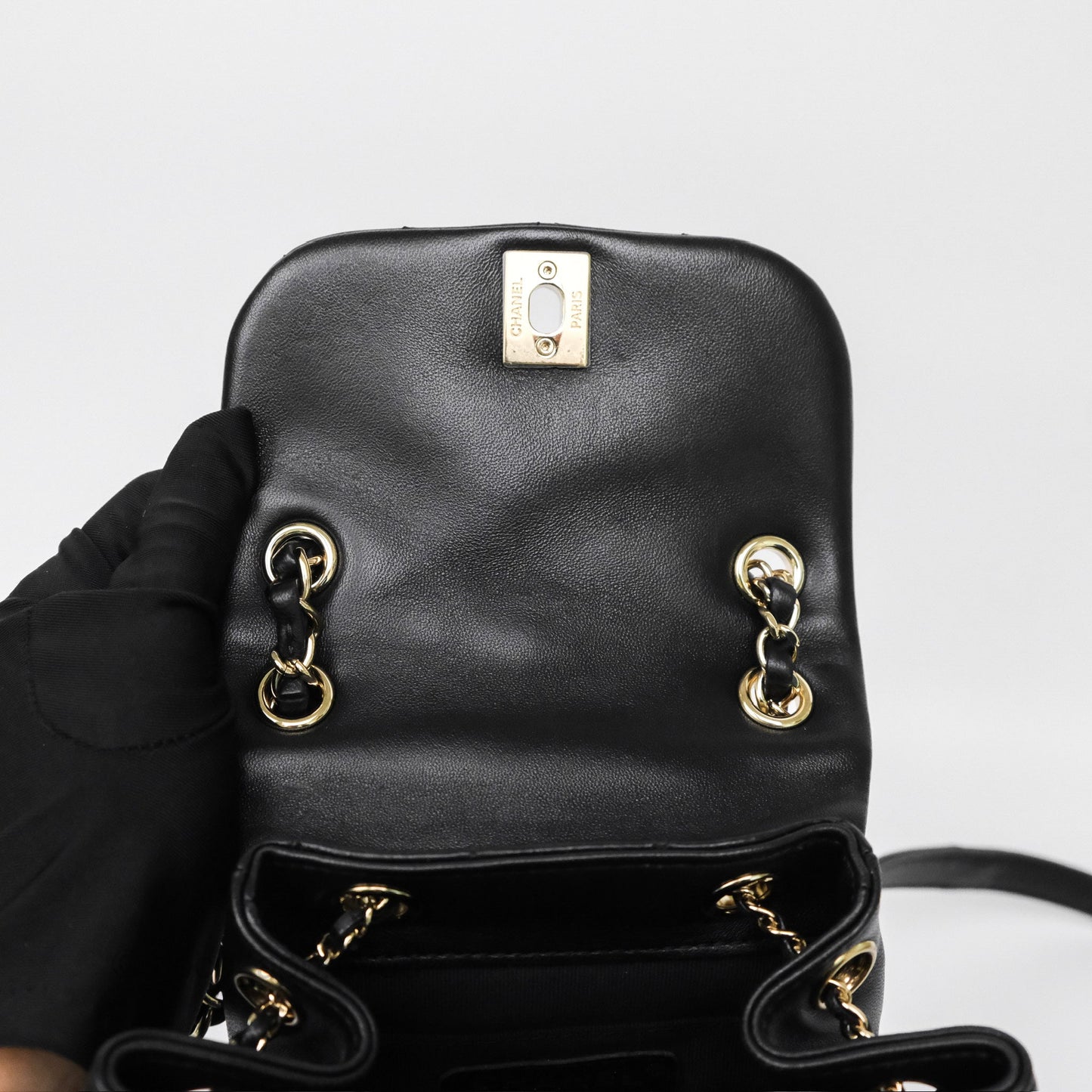 Chanel Small Duma Drawstring Backpack Black Lambskin Gold Hardware