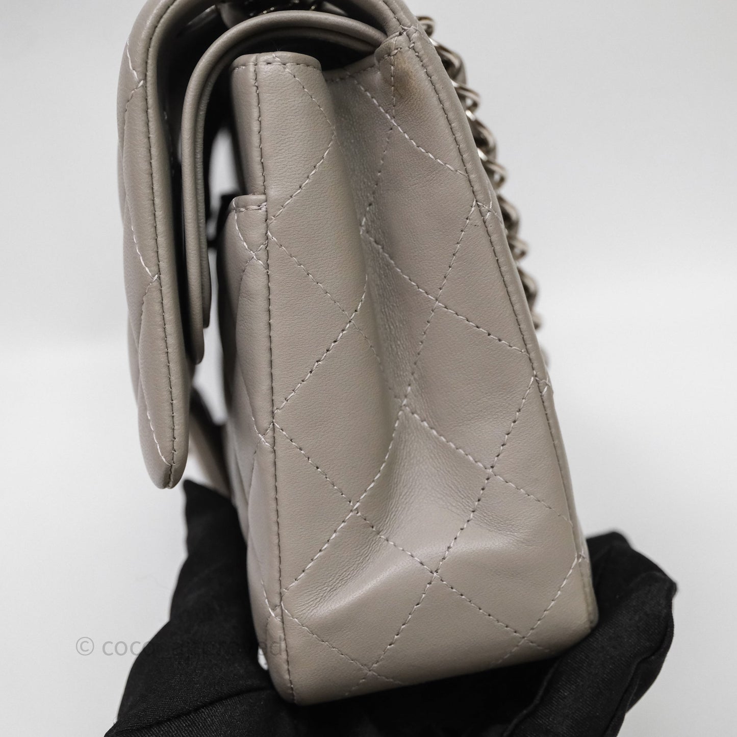 Chanel Classic M/L Medium Flap Quilted Grey Lambskin Silver Hardware