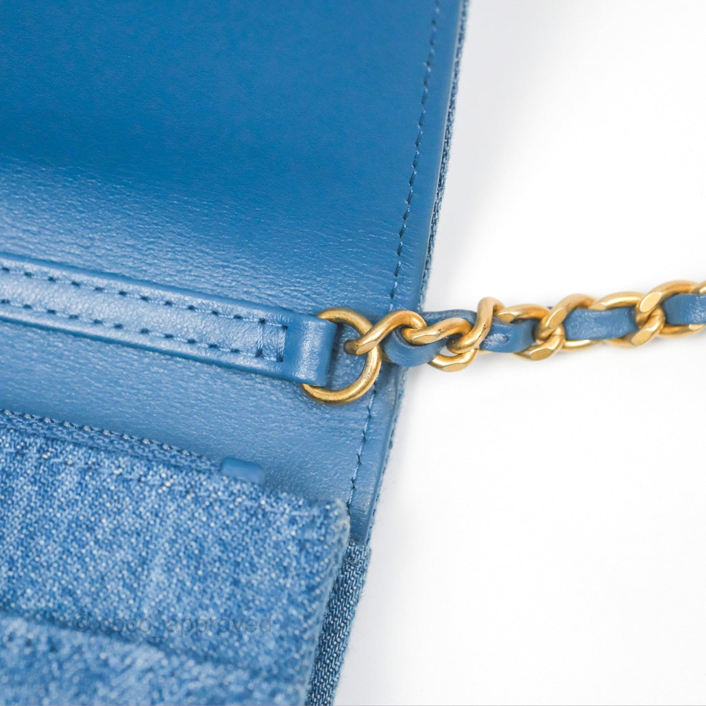 Chanel Quilted Pearl Crush Wallet on Chain WOC Denim Aged Gold Hardware