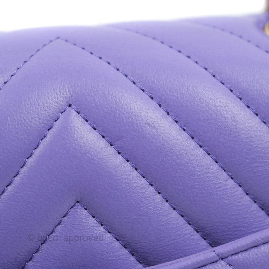 Chanel Mini Square Chevron Purple Lambskin Gold Hardware