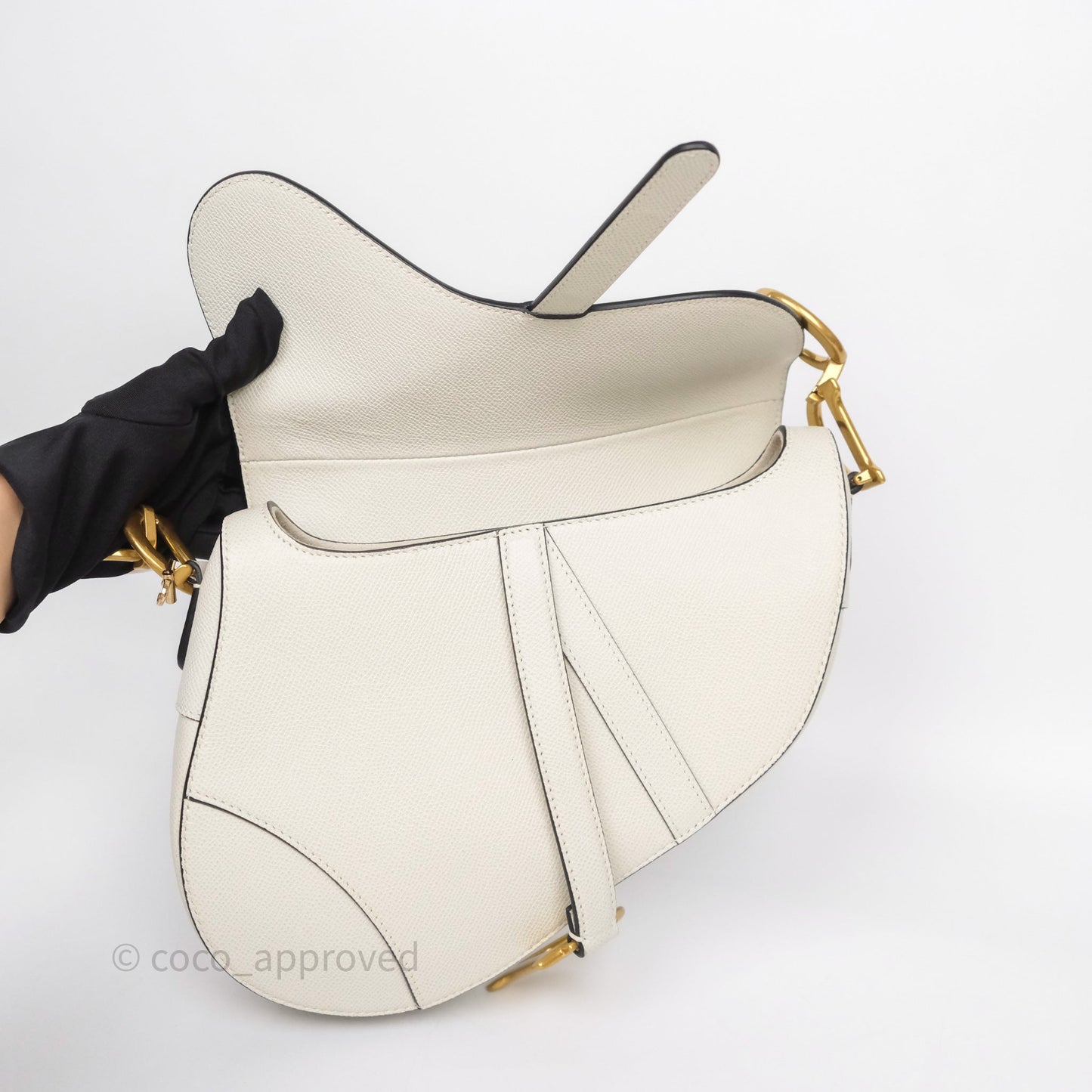 Christian Dior Saddle Bag White Grained Calfskin Gold Hardware