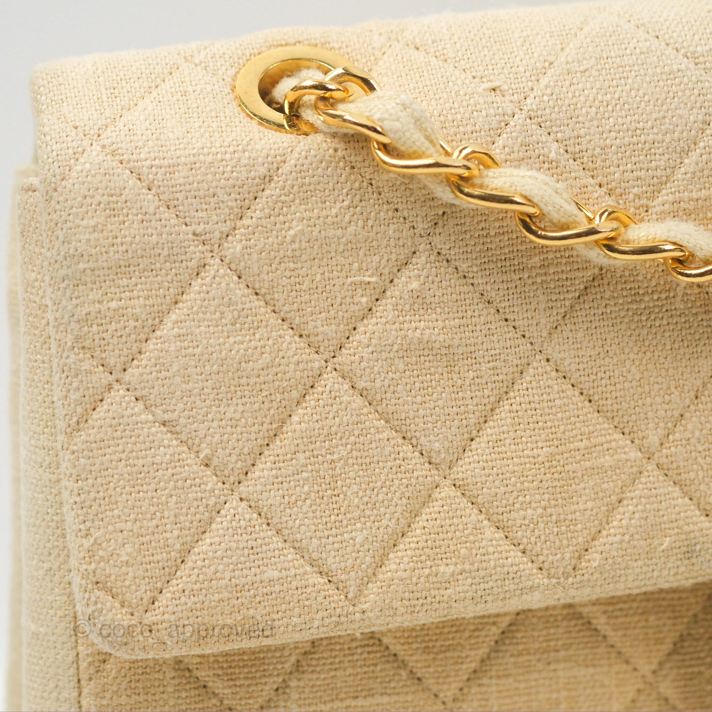 Chanel Vintage XL Jumbo Single Flap Beige Cotton Canvas 24K Gold Hardware