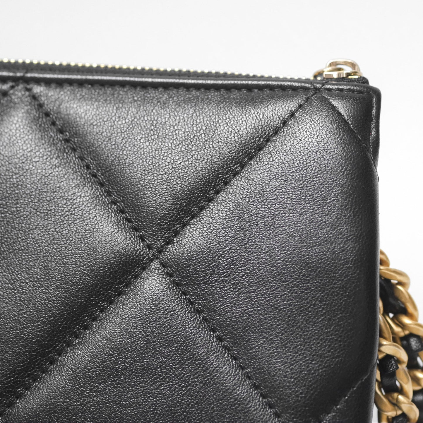 Chanel 19 Pouch Black Shiny Goatskin Mixed Hardware