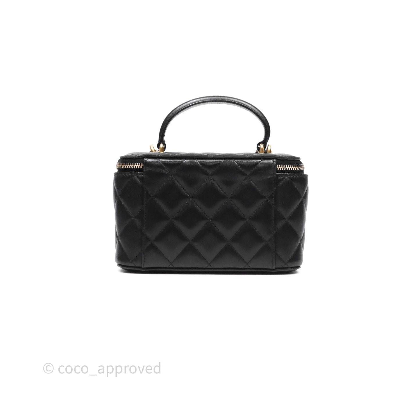Chanel Vanity Rectangular Top Handle Black Lambskin Gold Hardware