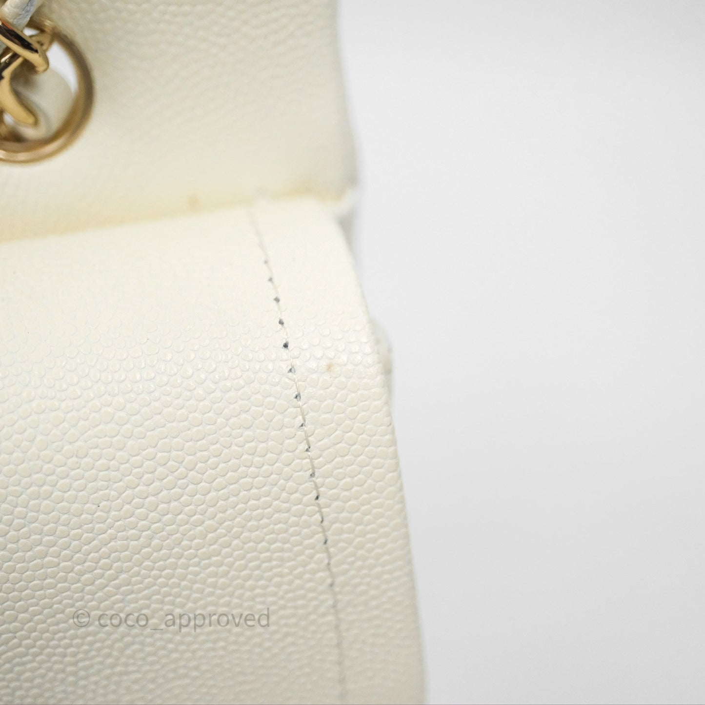 Chanel Classic M/L Medium Flap Quilted Ivory White Caviar Gold Hardware