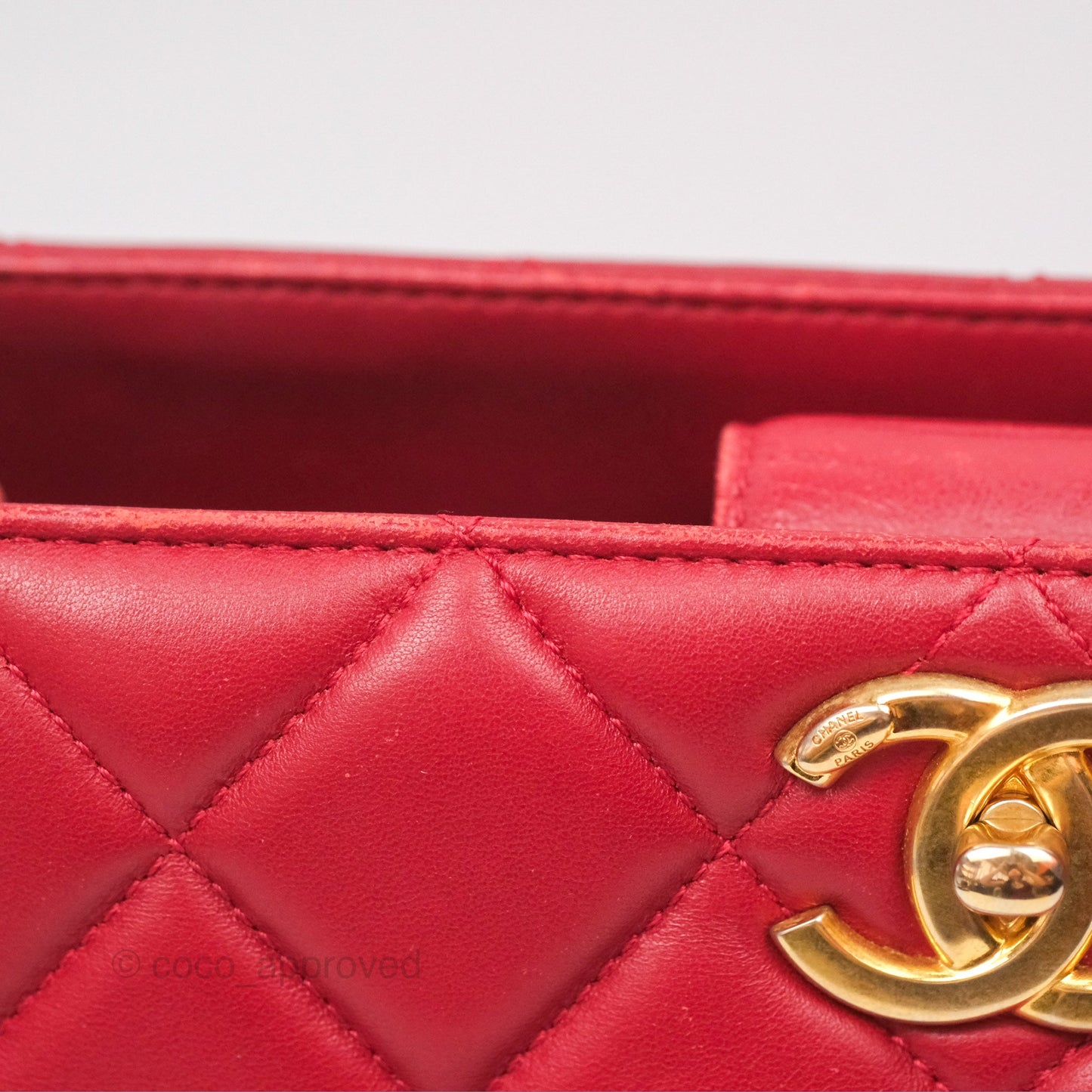 Chanel Tote Bag Red Lambskin Aged Gold Hardware