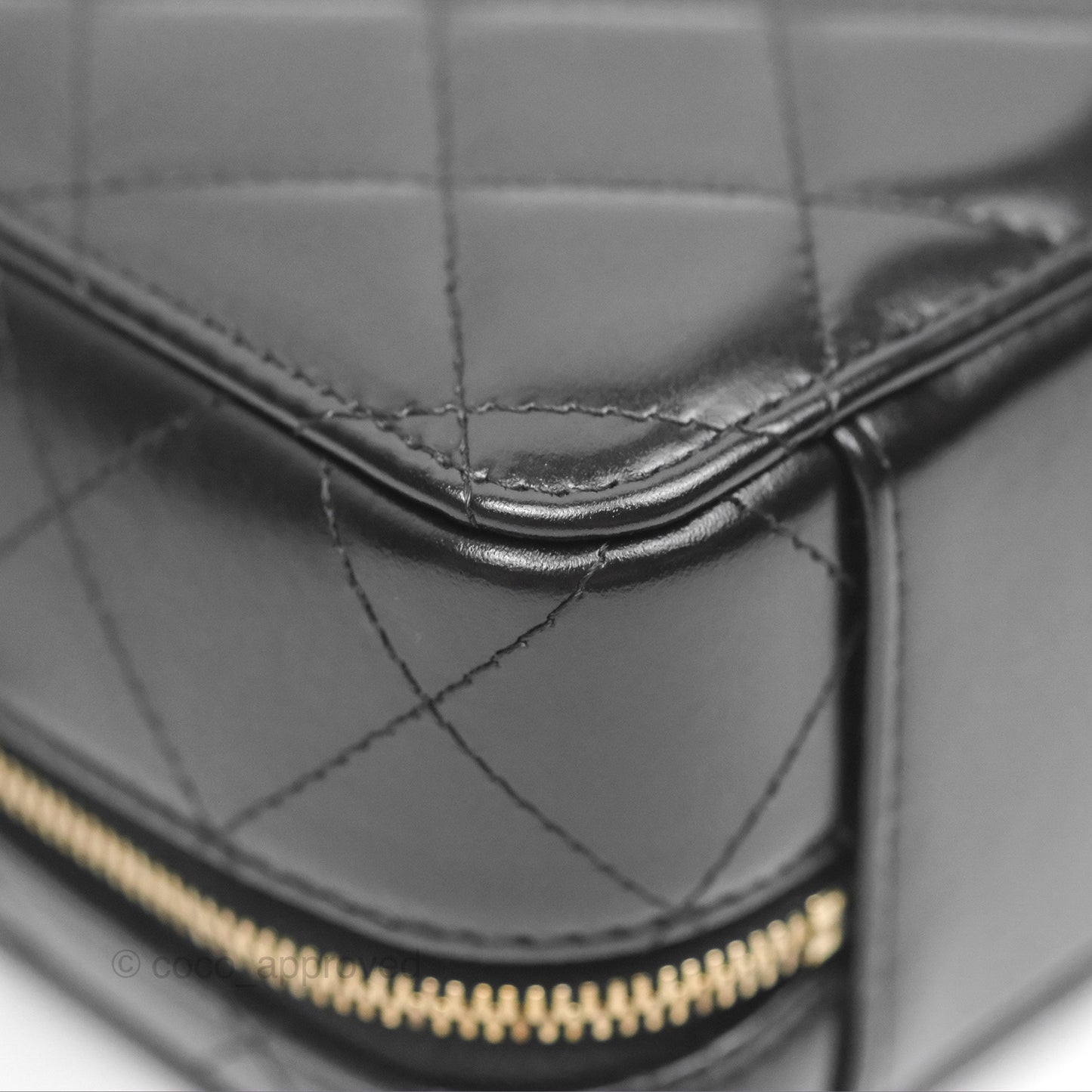 Chanel Top Handle Vanity Case Black Shiny Lambskin Aged Gold Hardware