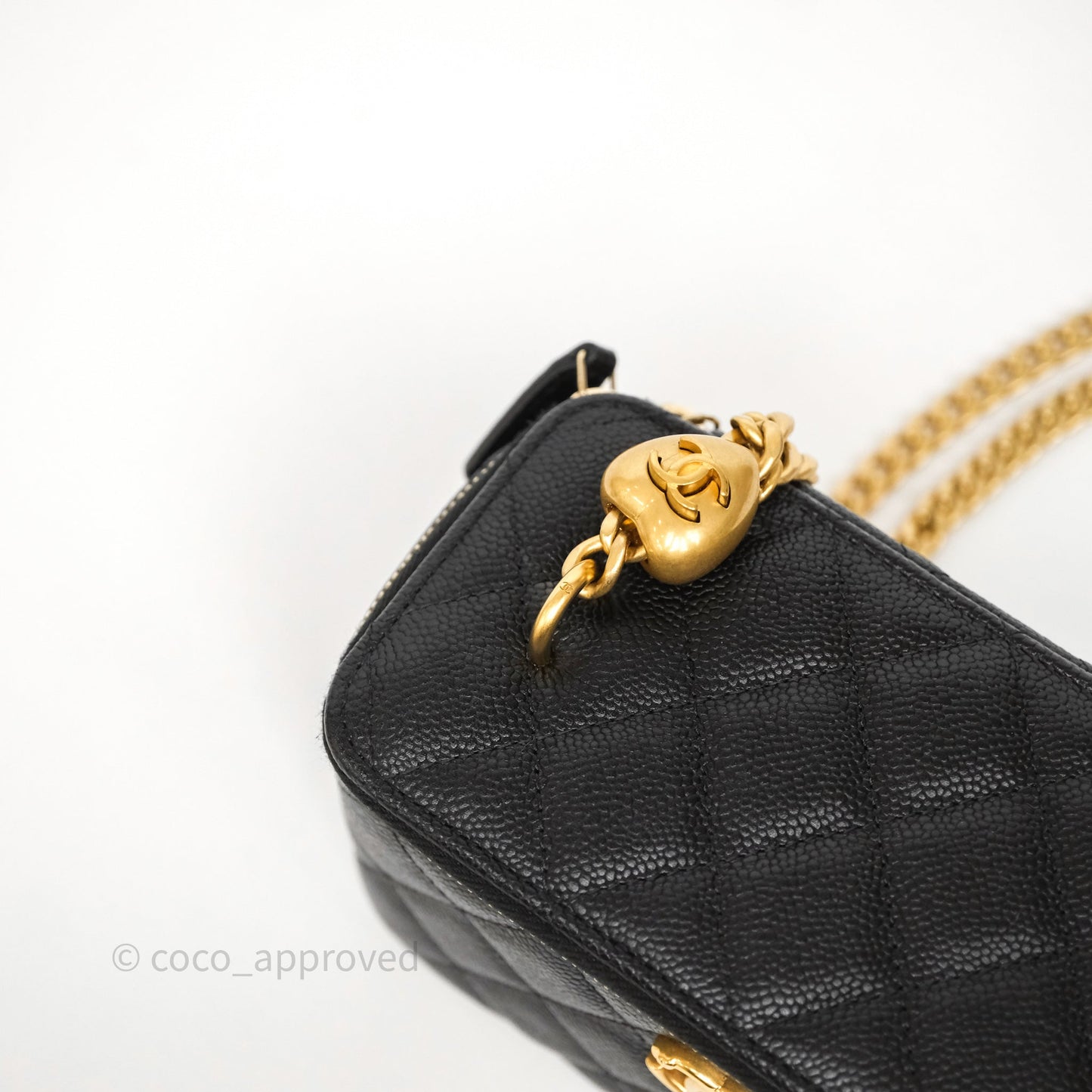 Chanel Vanity with Heart Adjustable Chain Black Caviar Aged Gold Hardware