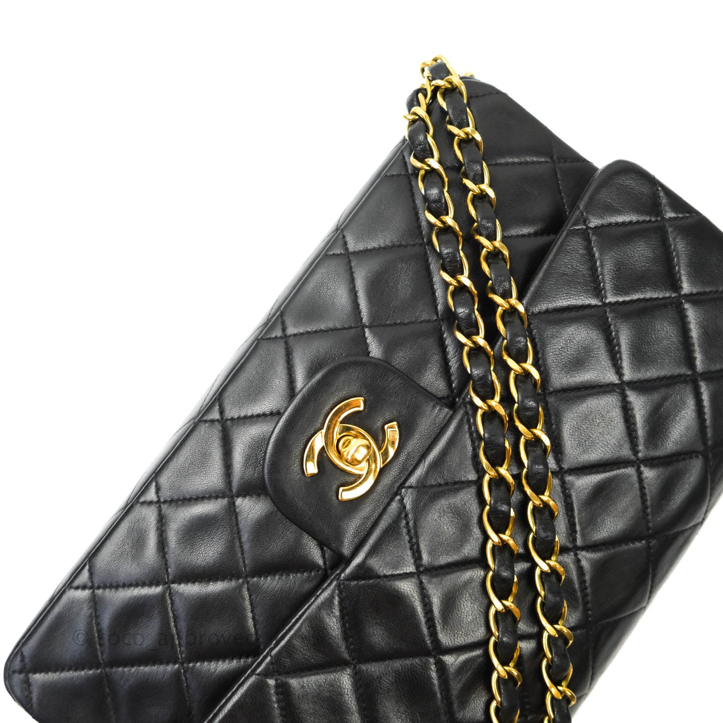 Chanel Vintage M/L Lambskin Medium Double Flap Bag Black 24K Gold Hardware