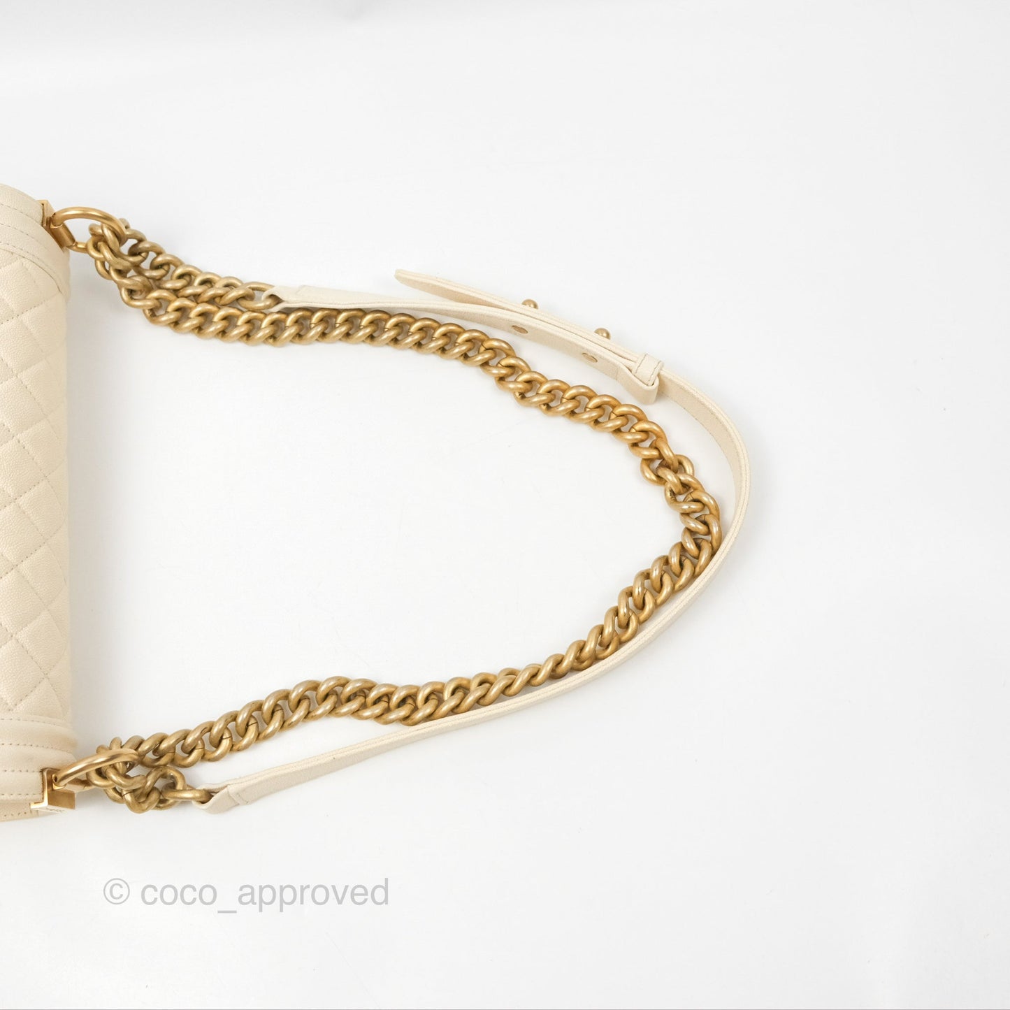 Chanel Medium Boy Quilted Ivory Caviar Aged Gold Hardware
