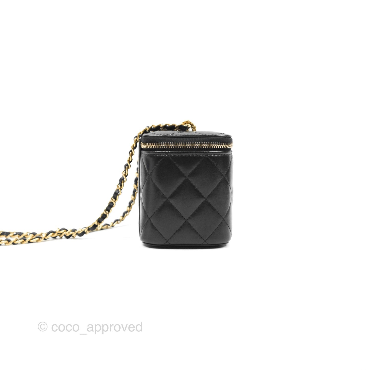 Chanel Vanity with Double Chain Black Shiny Crumpled Calfskin Gold Hardware 23S