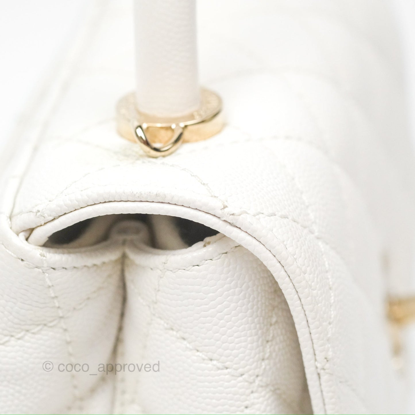 Chanel Extra Mini Quilted Coco Handle White Caviar Gold Hardware