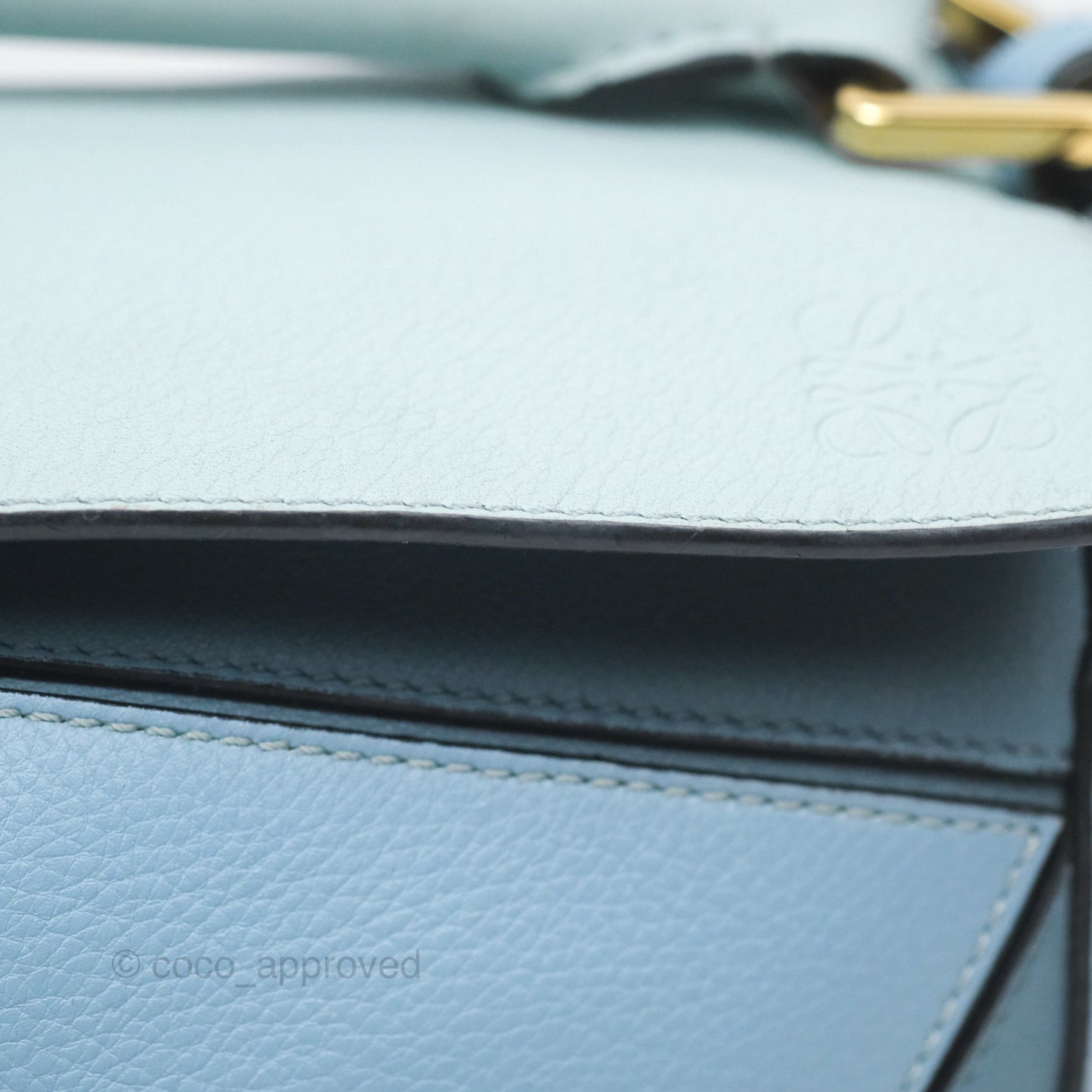 Loewe Small Puzzle Bag Blue Grained Calfskin Gold Hardware