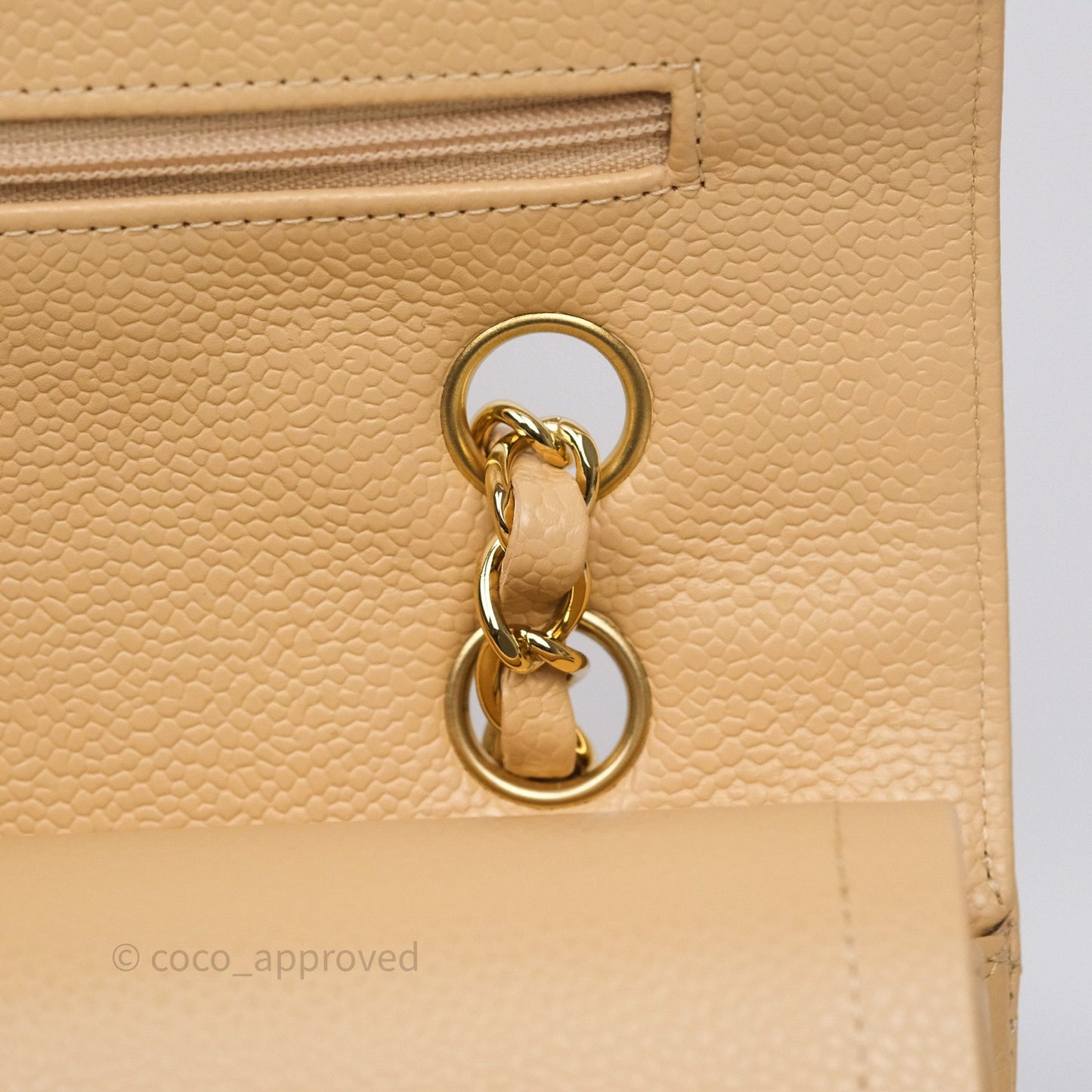 Chanel M/L Medium Classic Flap Quilted Beige Caviar Gold Hardware